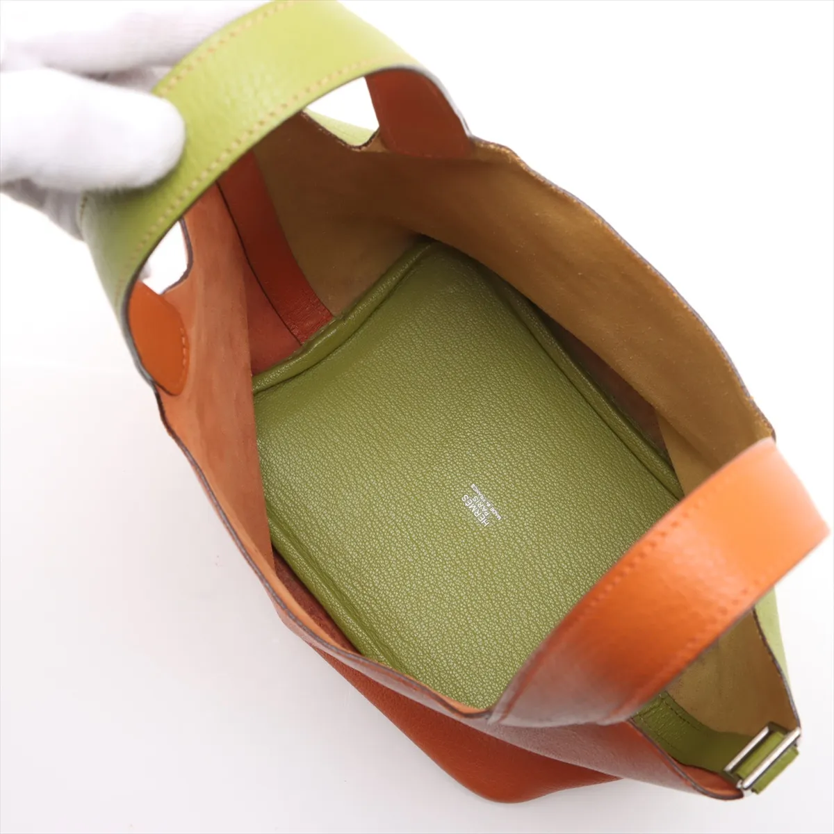 Picotin 18 PM Chevre Anise Green x Orange Silver hardware J:2006 — view 7