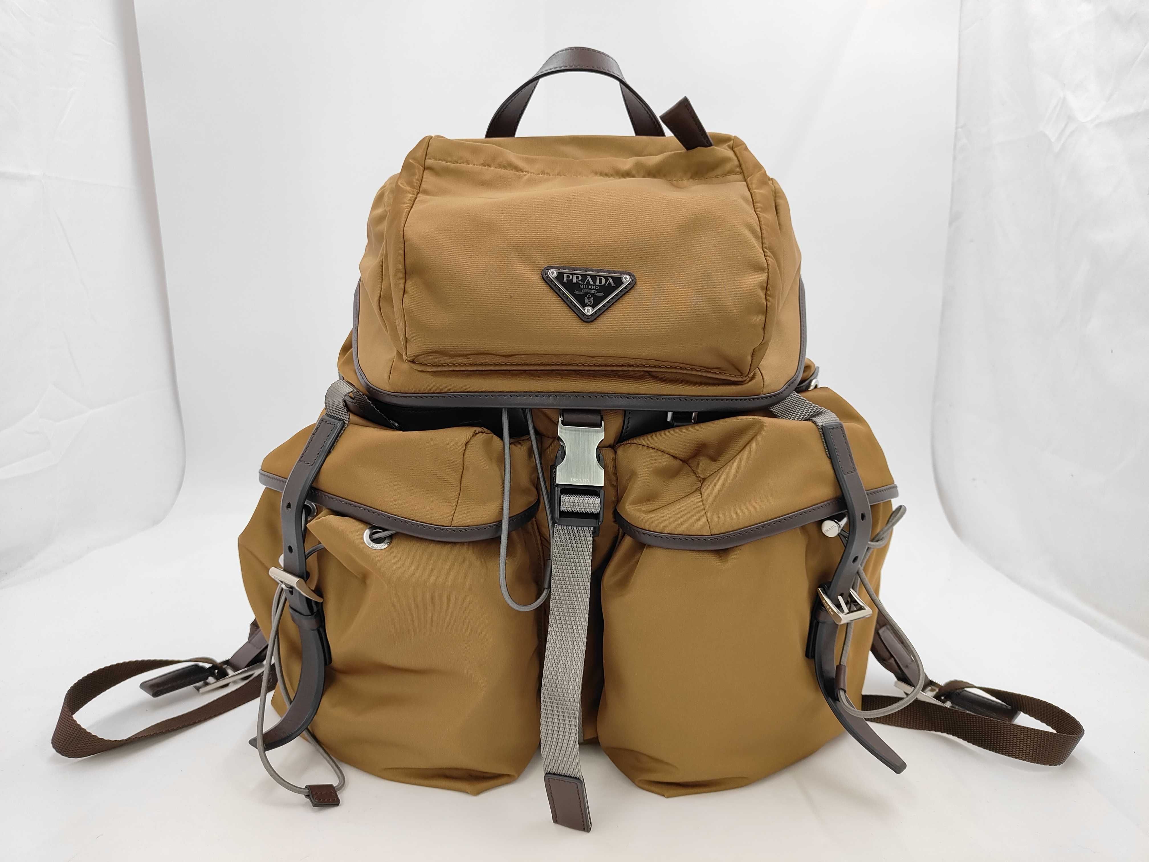 Re-Nylon Leather Brown Camel Nylon Backpack Rucksack with Bag 2VZ117 RFID Rucksack