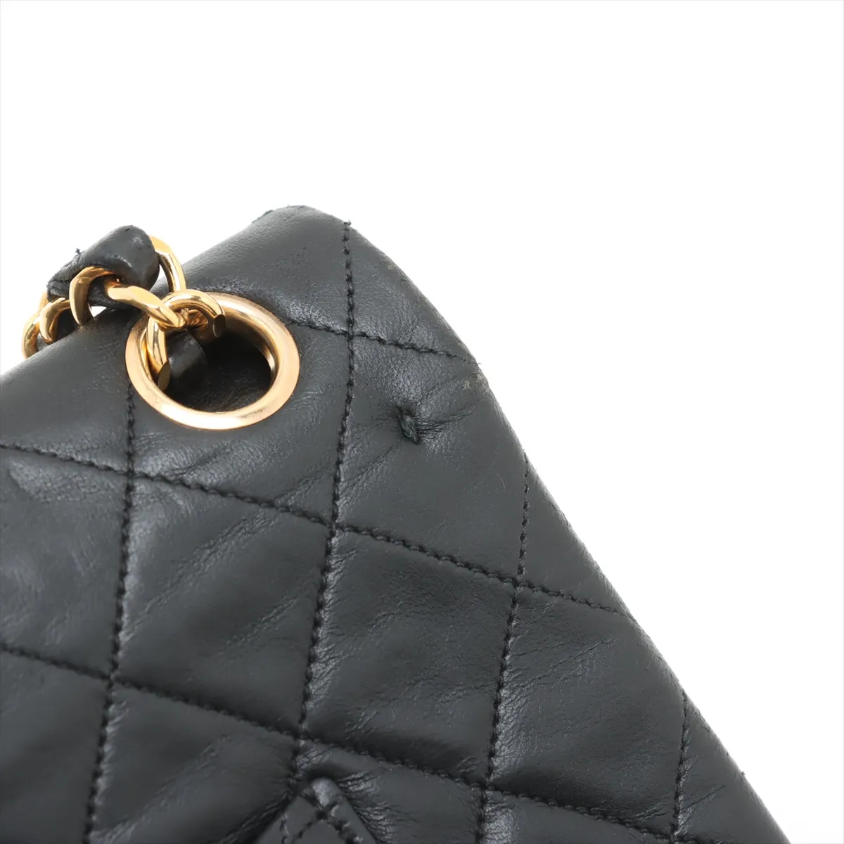 Matelasse 25 Lambskin Double Flap Double Chain Bag Black Gold Hardware A01112 — view 13