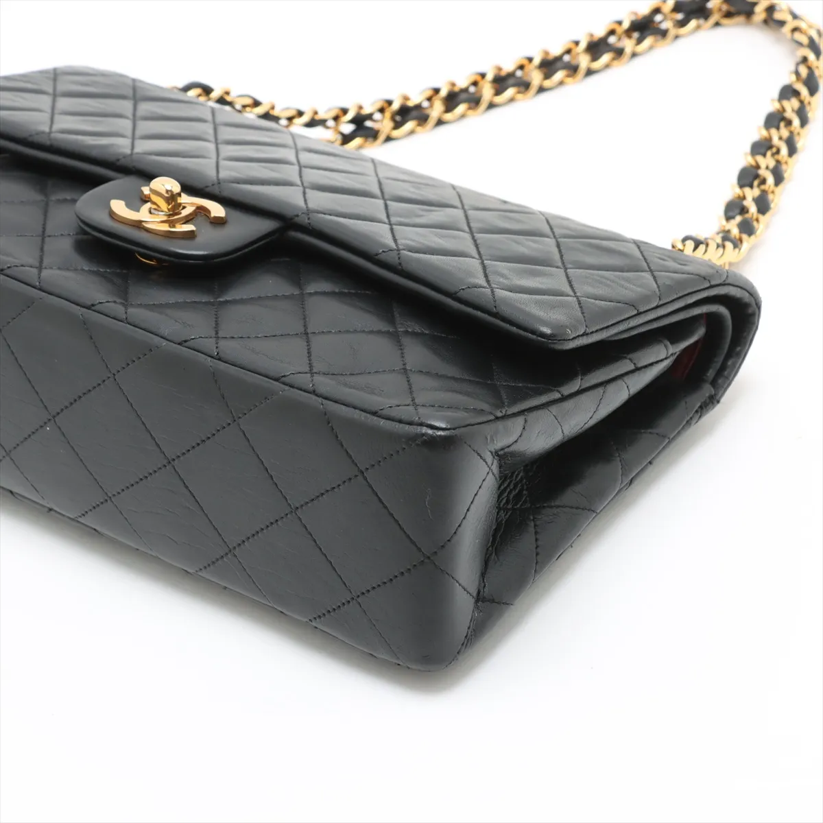 Matelasse 25 Lambskin Double Flap Double Chain Bag Black Gold Hardware A01112 — view 3