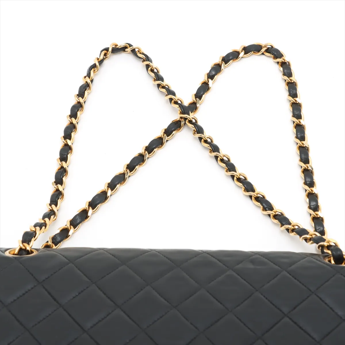 Matelasse 25 Lambskin Double Flap Double Chain Bag Black Gold Hardware A01112 — view 6