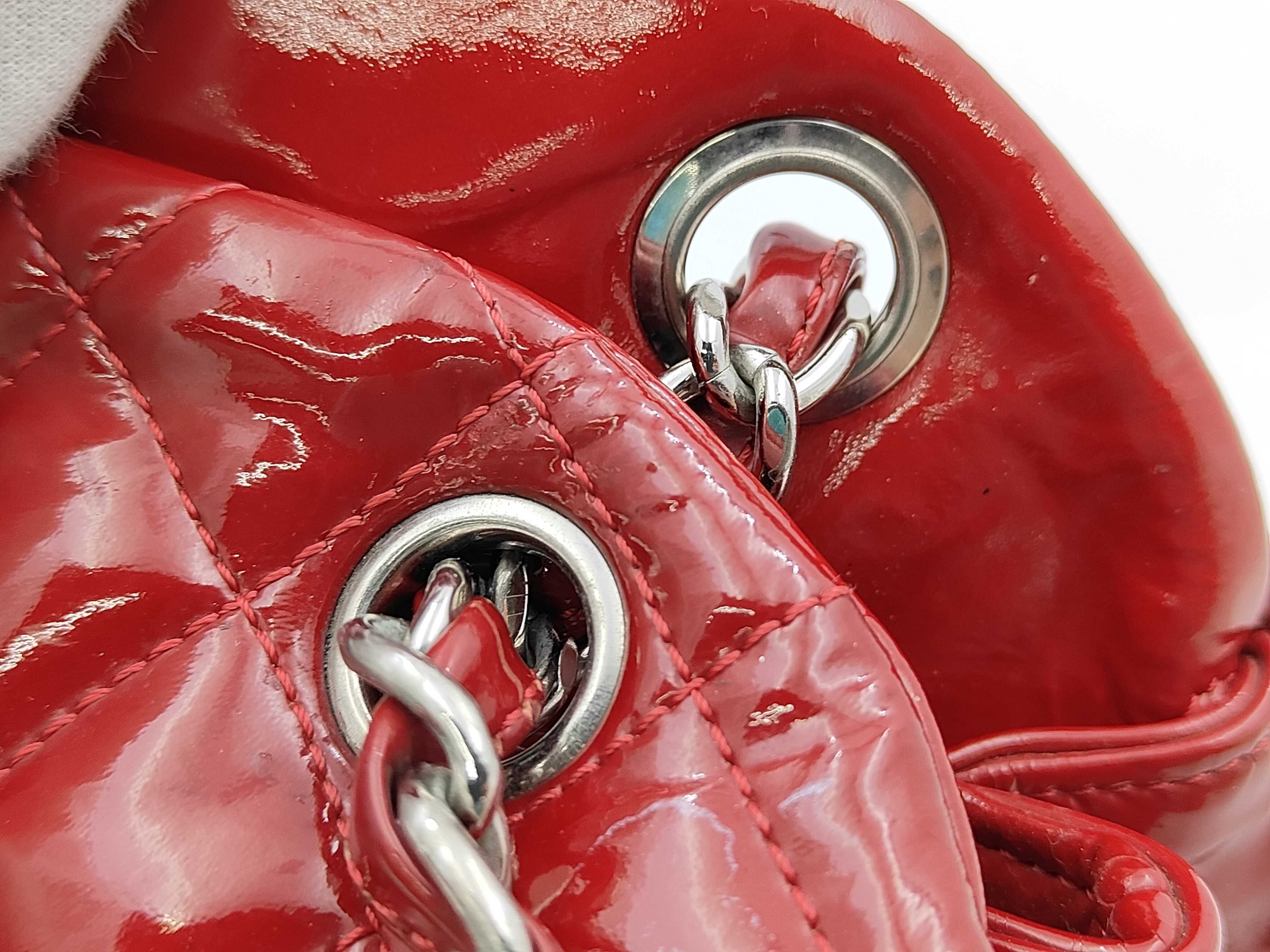 Mademoiselle Patent Leather Shoulder Bag (with original seal, serial number 5) - Red with Silver Hardware - Tote Bag — view 5