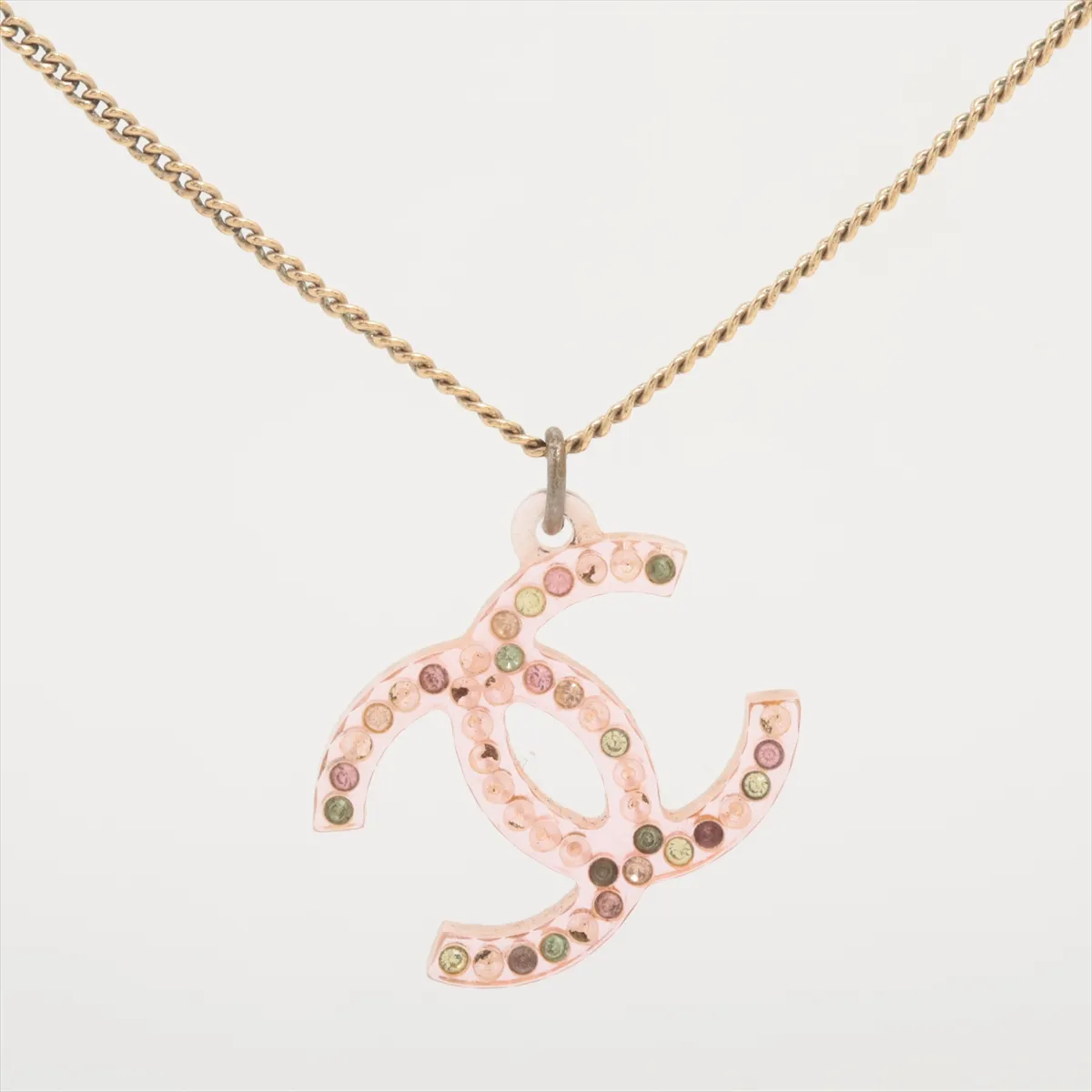 Coco Mark 04A Necklace, GP x Resin x Rhinestone, Gold x Pink. Shows — view 2