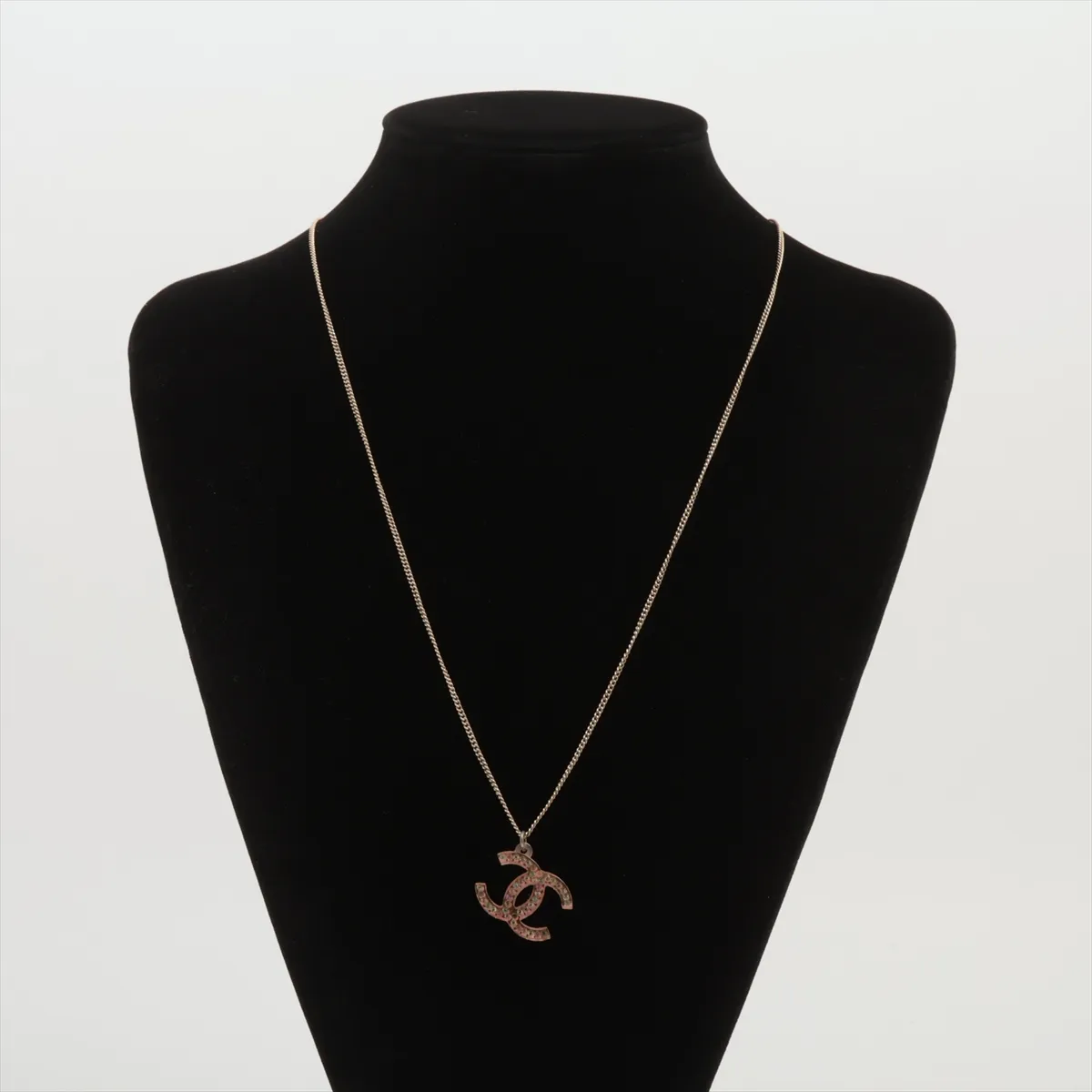 Coco Mark 04A Necklace, GP x Resin x Rhinestone, Gold x Pink. Shows — view 5
