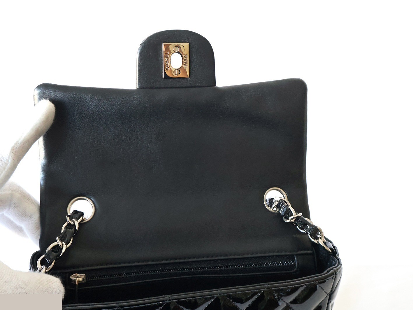 Mini Matelassé 20 Enamel Chain Shoulder Bag, Black — view 10