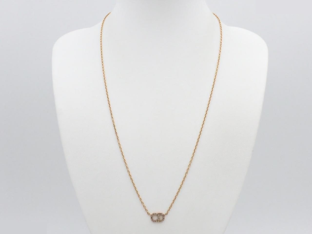 CD logo rhinestone necklace, gold color, neck circumference approximately 56cm — view 3