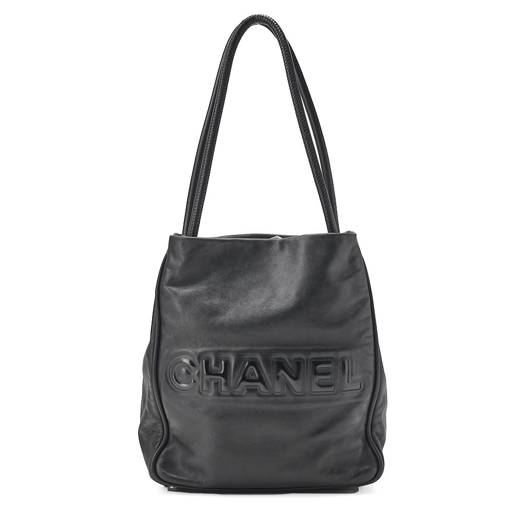 Lambskin Camellia Tote Bag, Black, Silver Hardware — view 2