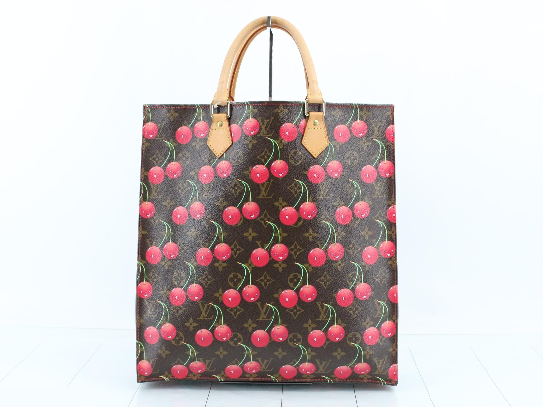 Monogram Cherry Sac Plat Tote Bag, Brown, M95010, Takashi Murakami — view 2