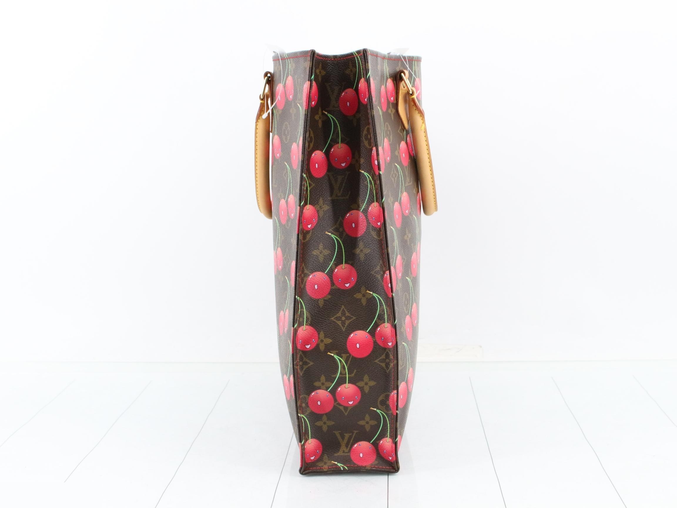 Monogram Cherry Sac Plat Tote Bag, Brown, M95010, Takashi Murakami — view 3