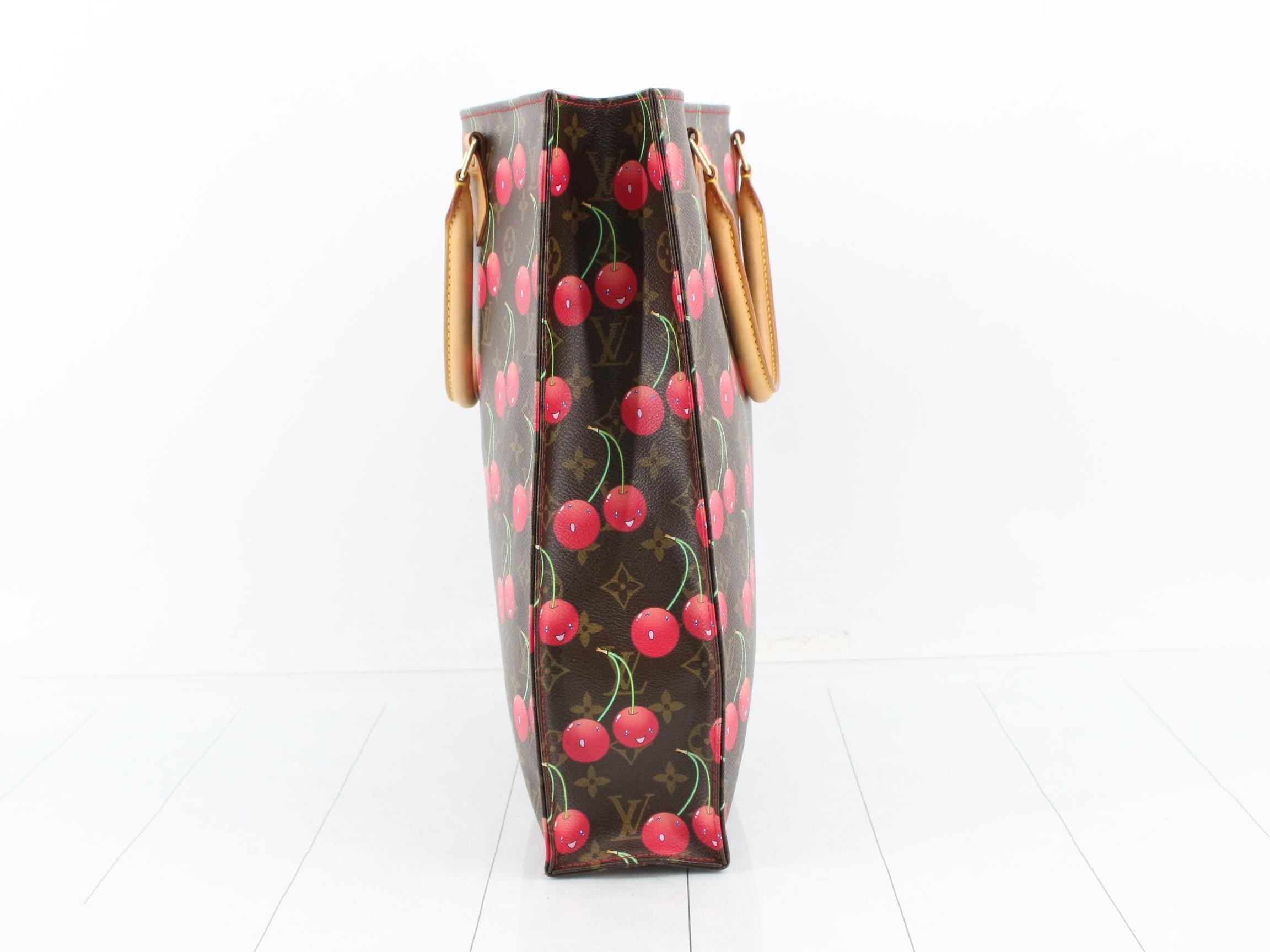 Monogram Cherry Sac Plat Tote Bag, Brown, M95010, Takashi Murakami — view 4