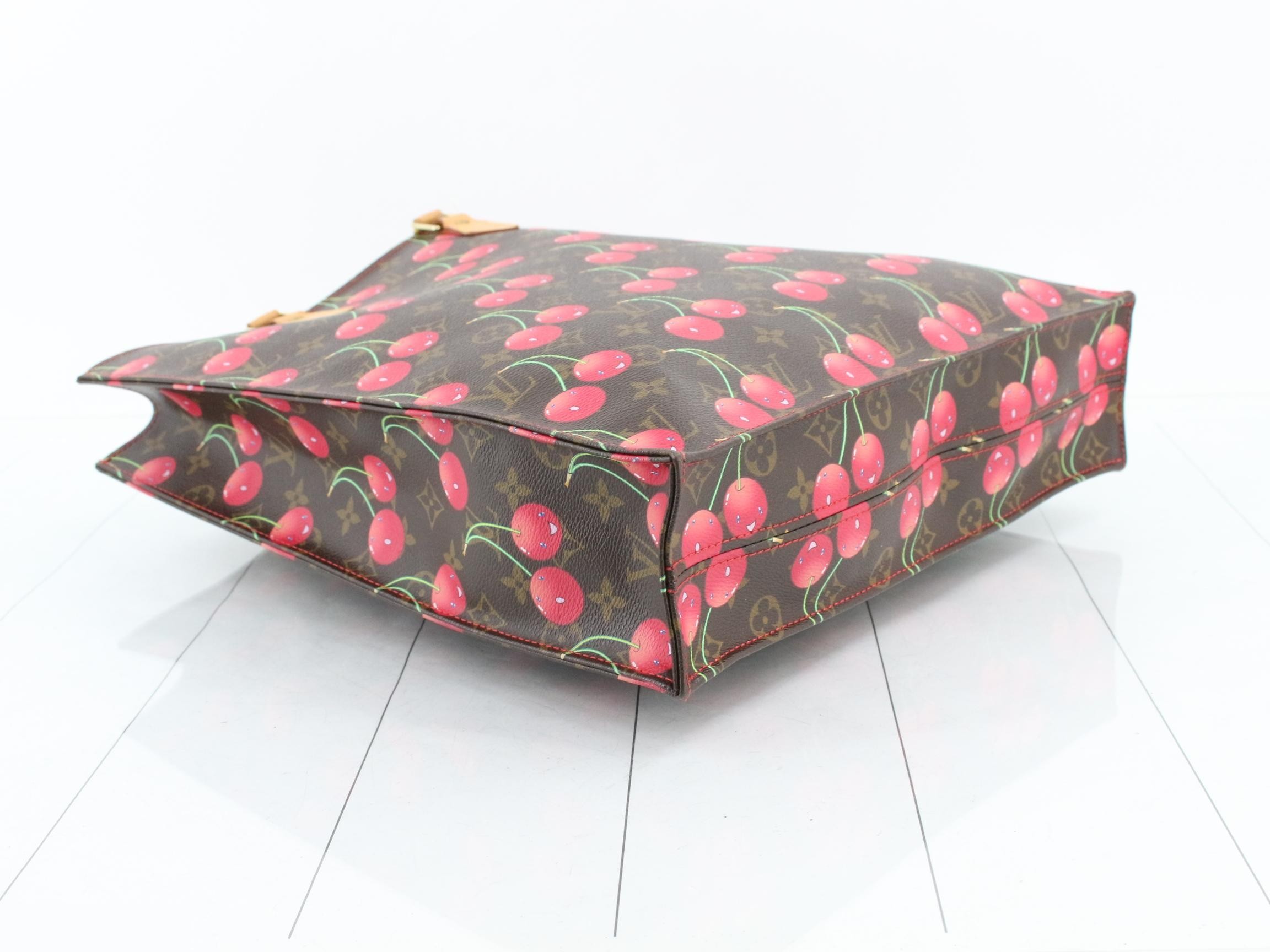 Monogram Cherry Sac Plat Tote Bag, Brown, M95010, Takashi Murakami — view 5