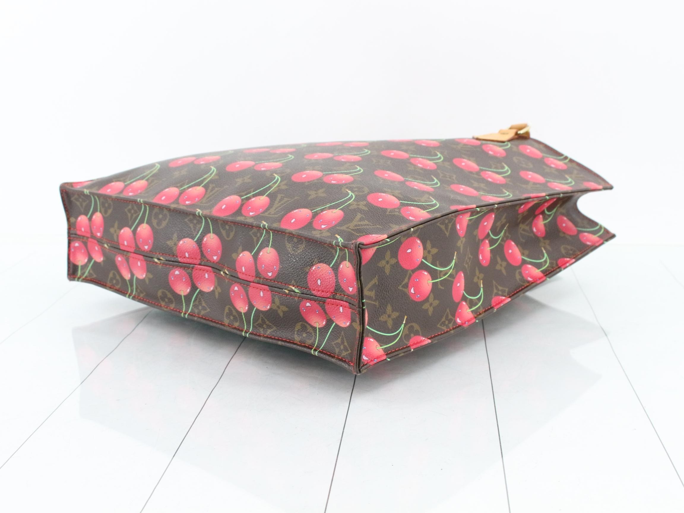Monogram Cherry Sac Plat Tote Bag, Brown, M95010, Takashi Murakami — view 6
