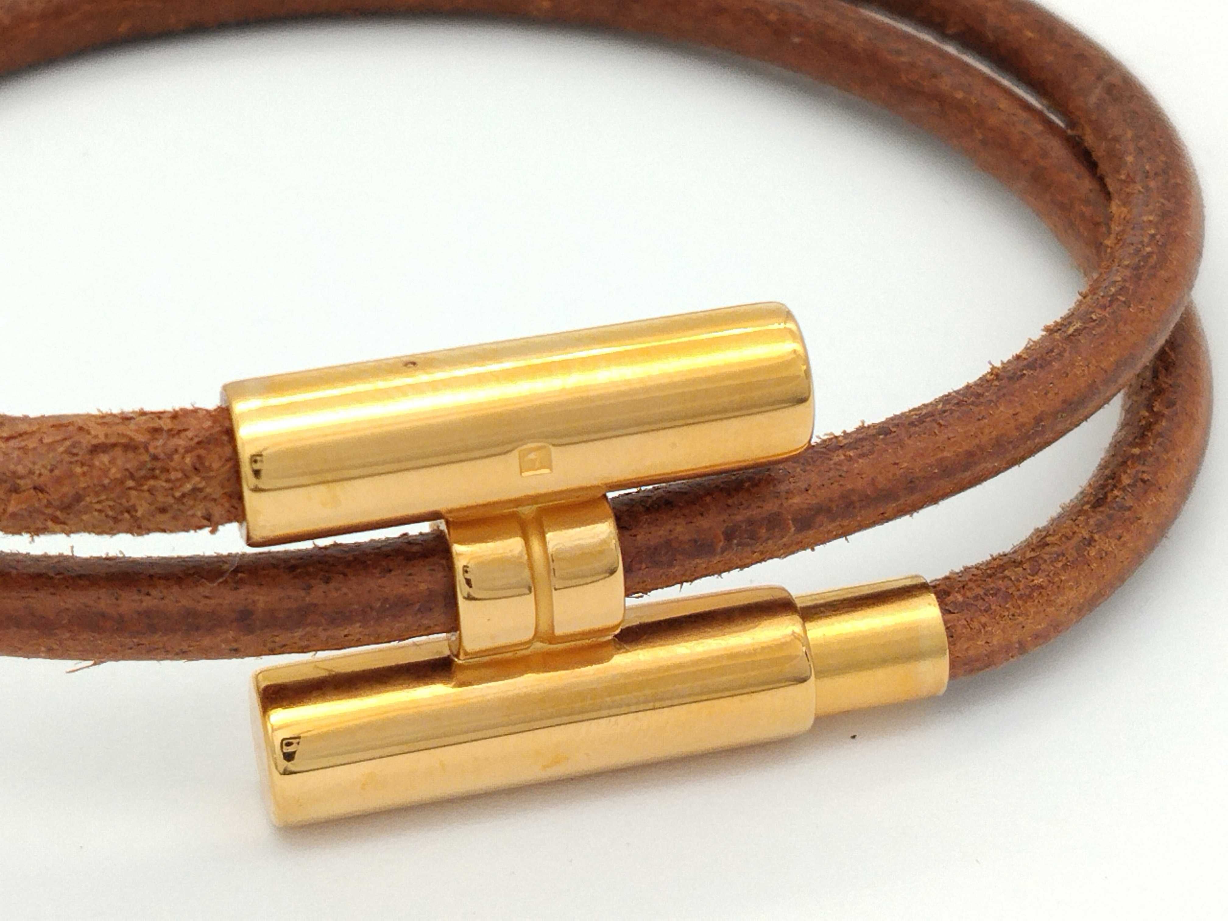 Tournis Leather H-shaped Brown Gold Bracelet (Bracelet/Bangle) — view 2