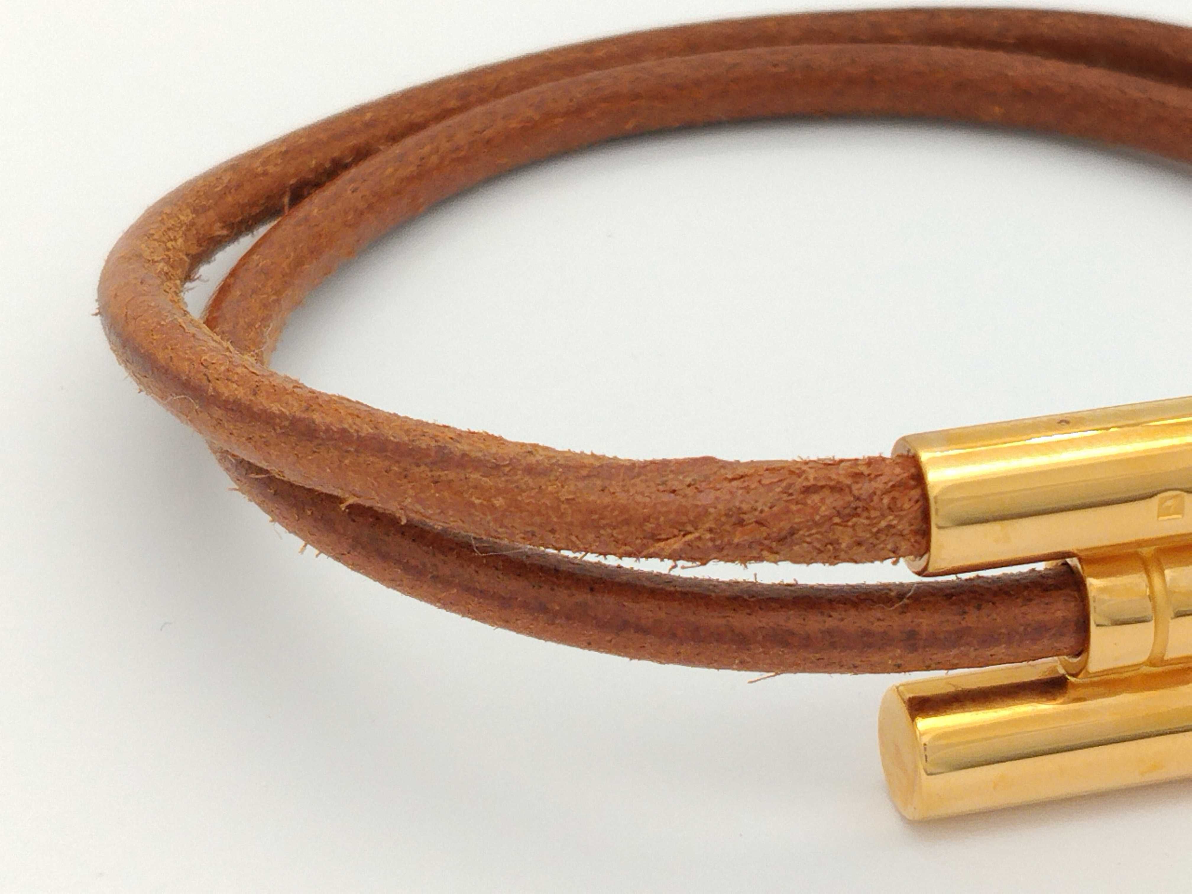 Tournis Leather H-shaped Brown Gold Bracelet (Bracelet/Bangle) — view 3