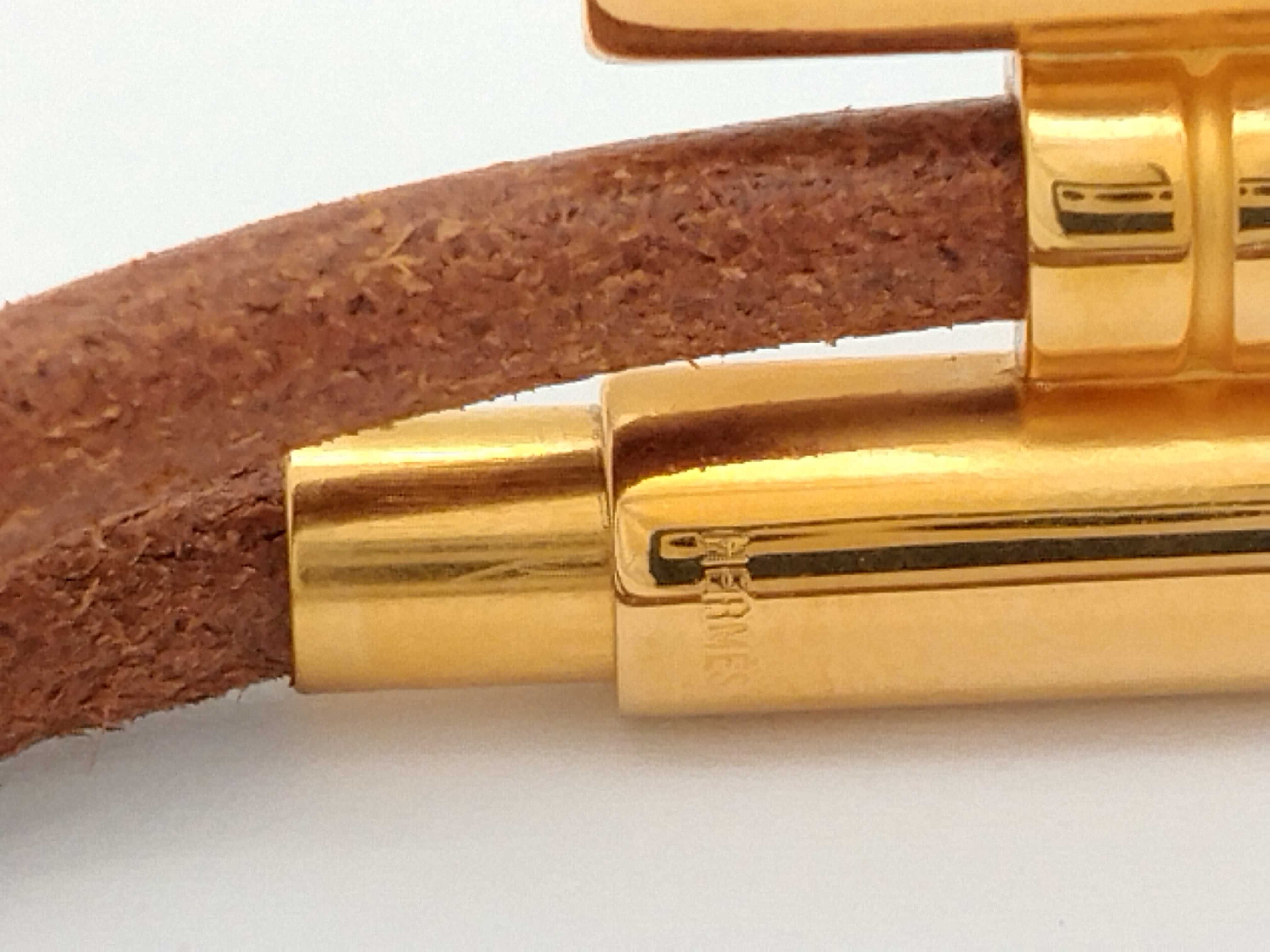 Tournis Leather H-shaped Brown Gold Bracelet (Bracelet/Bangle) — view 5