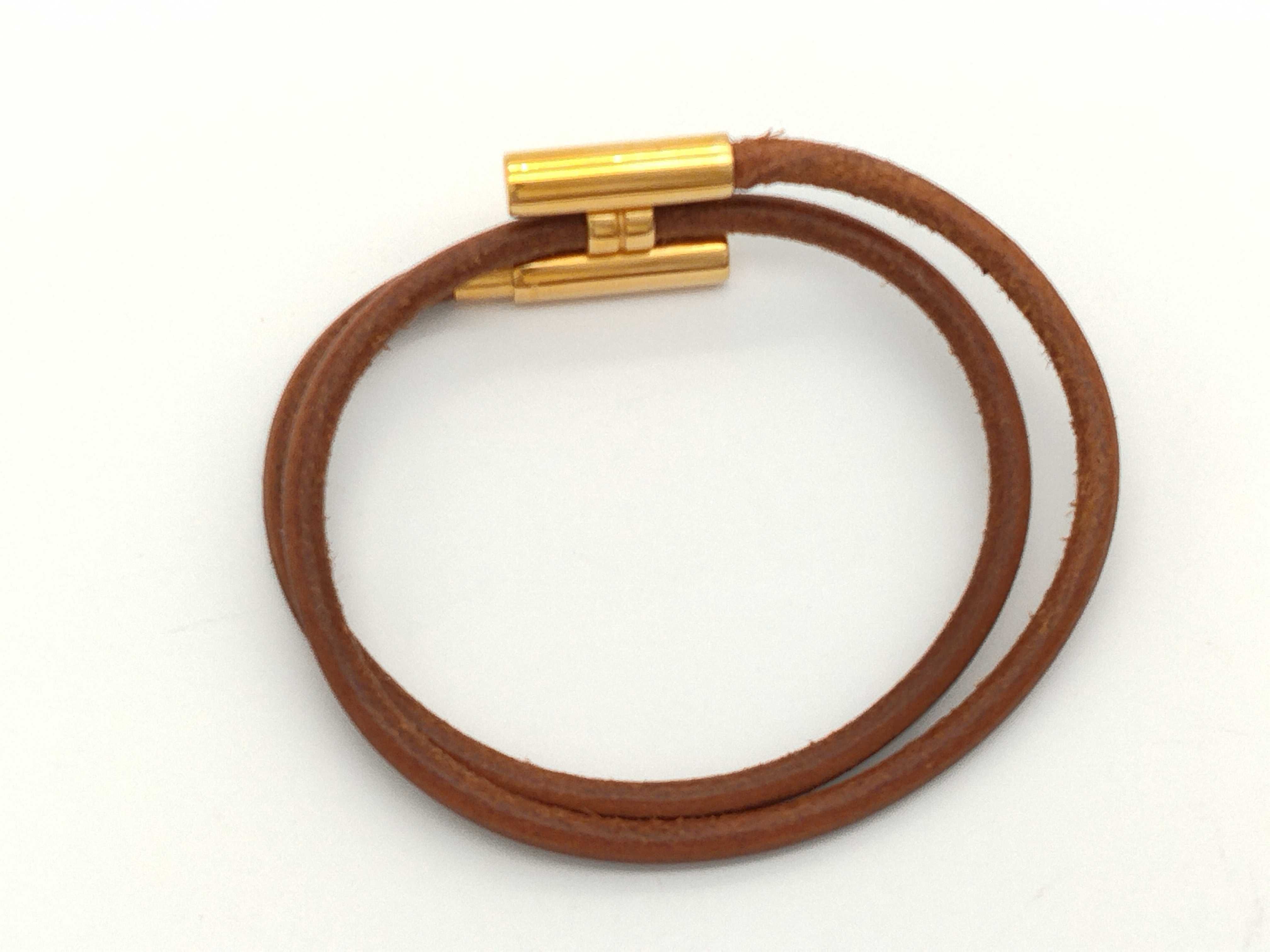 Tournis Leather H-shaped Brown Gold Bracelet (Bracelet/Bangle) — view 6