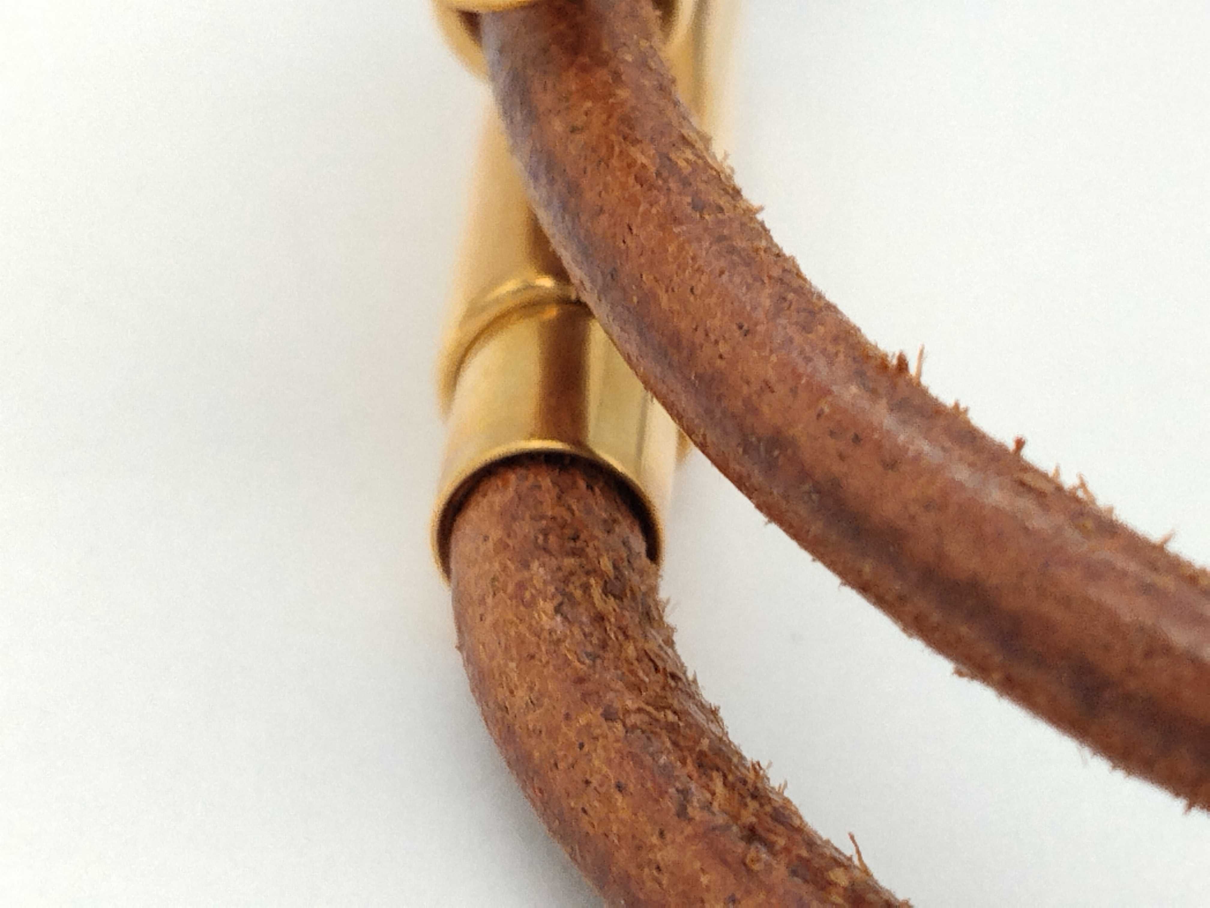 Tournis Leather H-shaped Brown Gold Bracelet (Bracelet/Bangle) — view 7