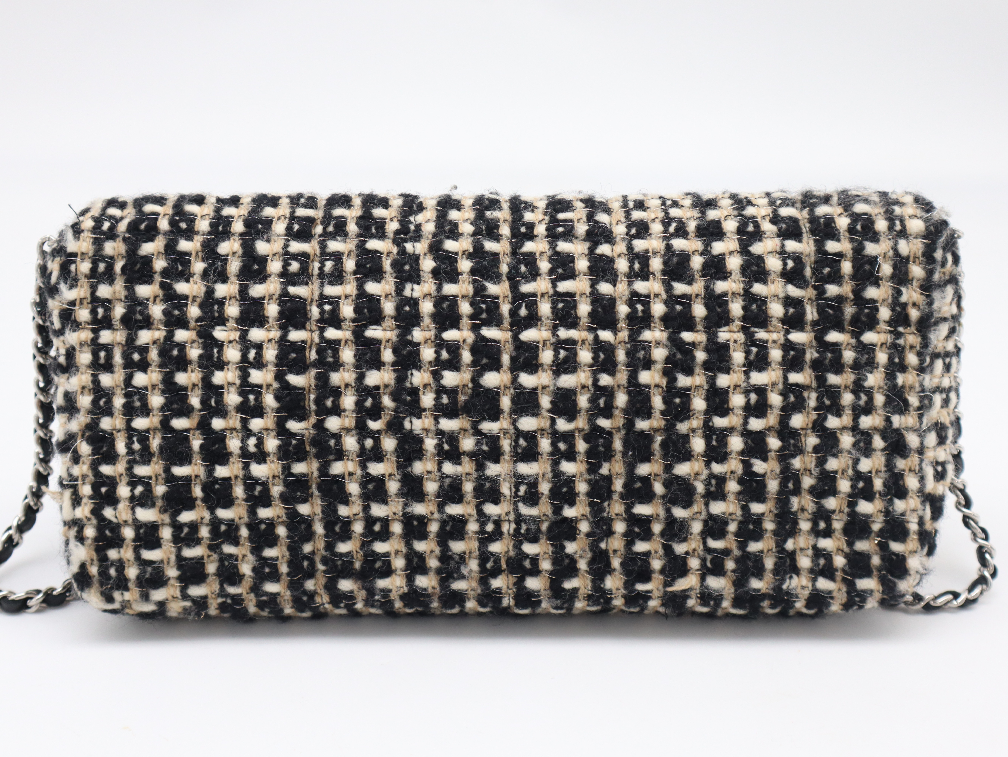 Tweed Chain Shoulder Bag, Silver Hardware, Black x White x Gold, Seal, 7749701 Shoulder Bag — view 2