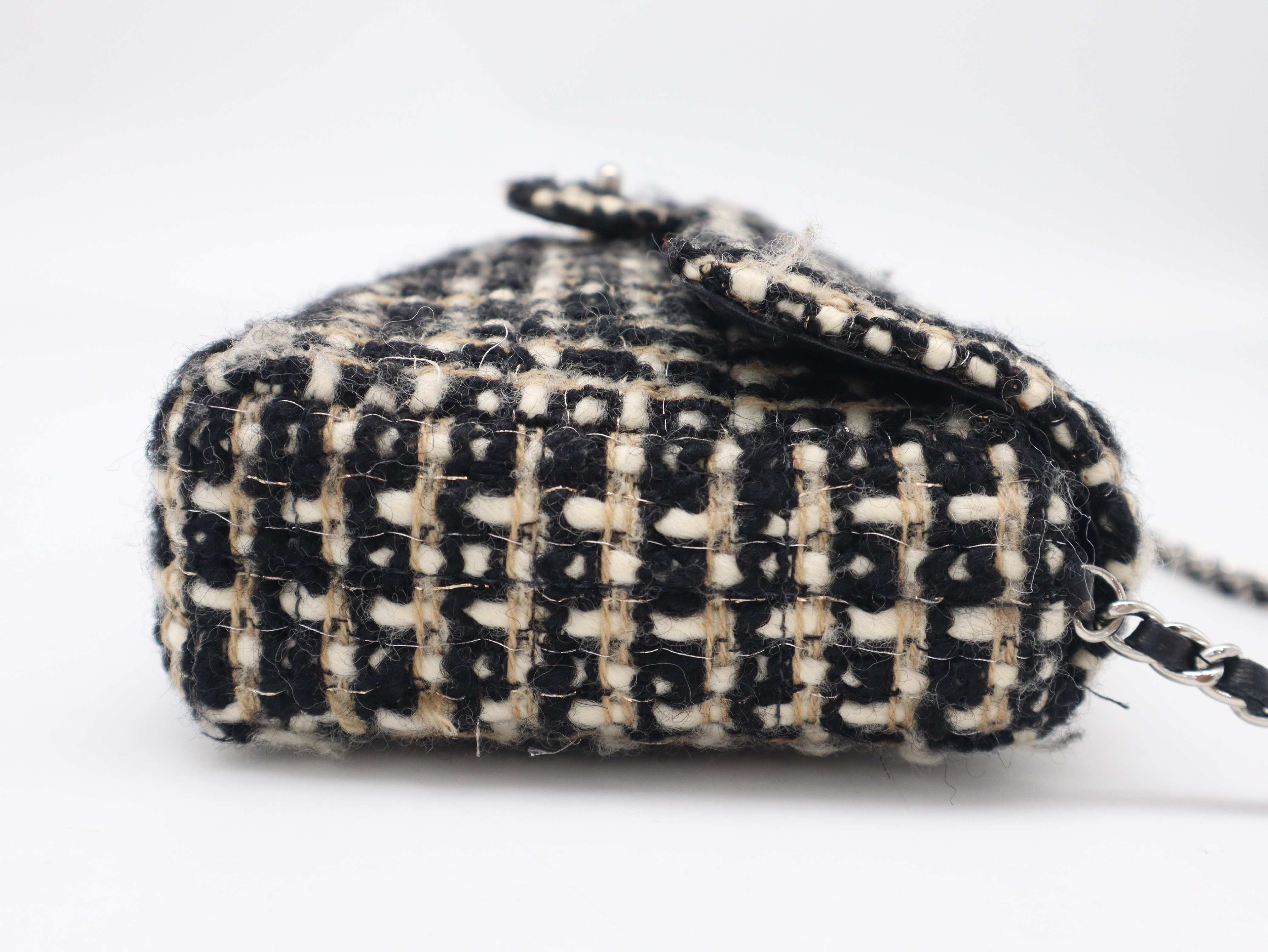 Tweed Chain Shoulder Bag, Silver Hardware, Black x White x Gold, Seal, 7749701 Shoulder Bag — view 4
