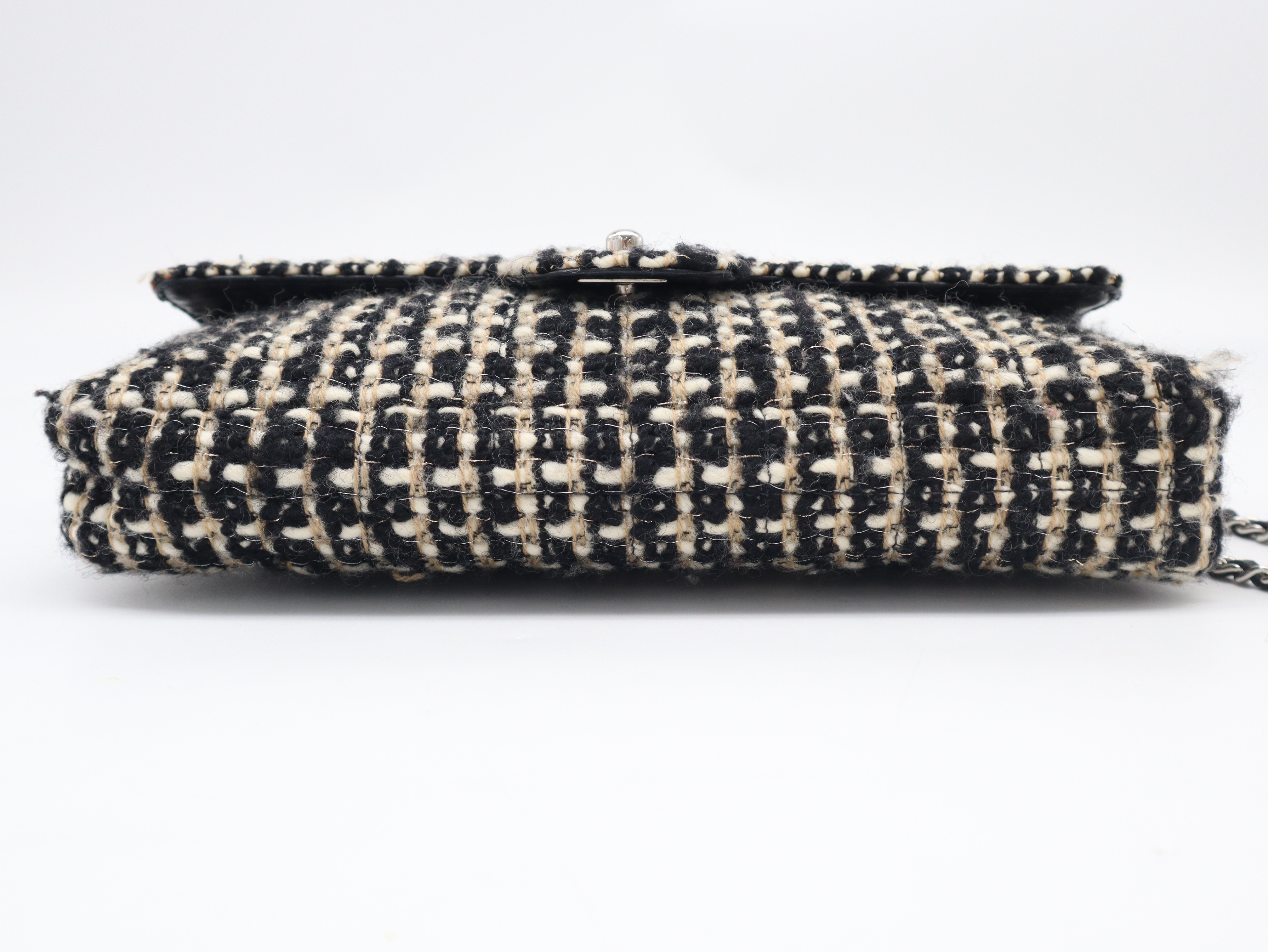 Tweed Chain Shoulder Bag, Silver Hardware, Black x White x Gold, Seal, 7749701 Shoulder Bag — view 5