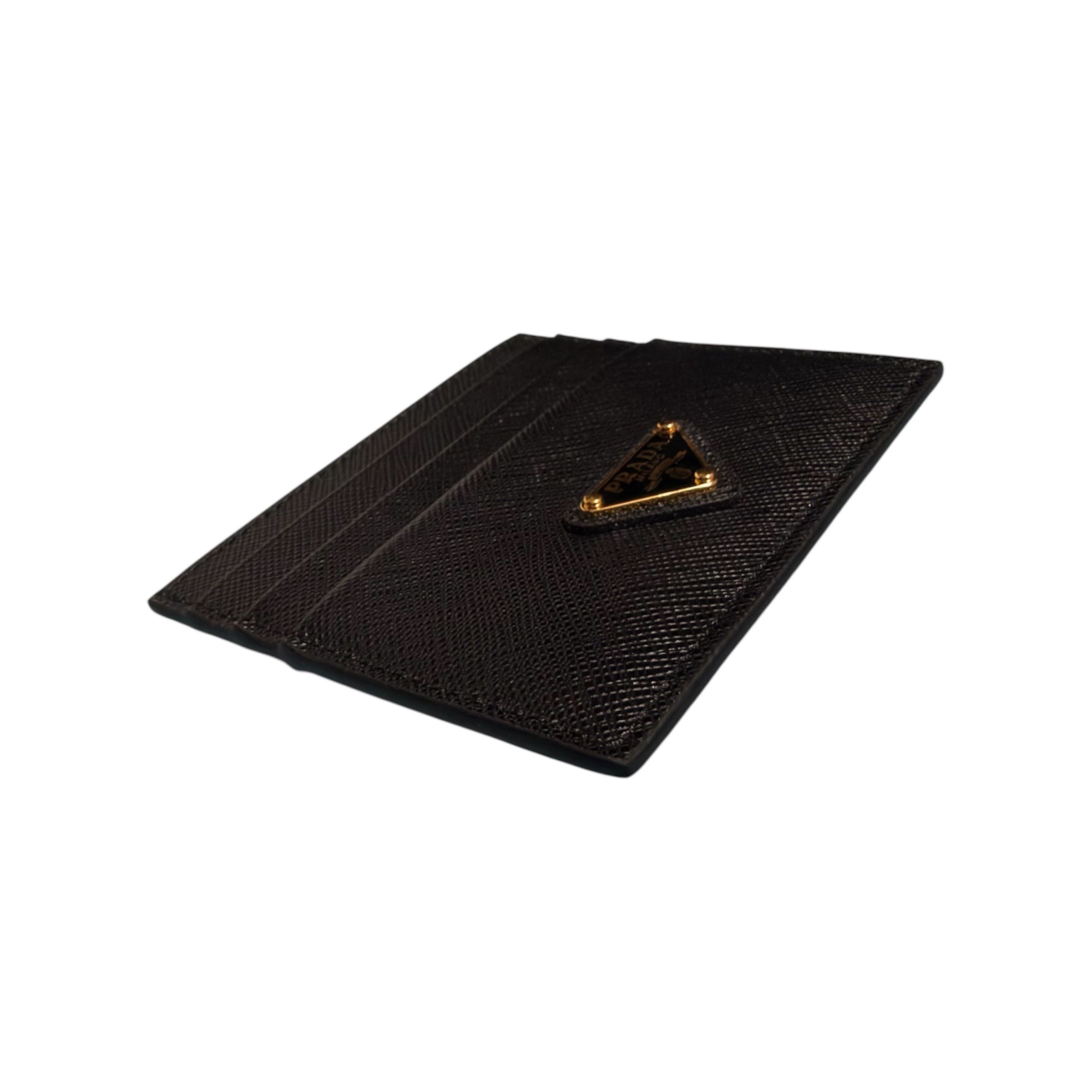 Saffiano Triangle Logo Card Case, Black — view 3