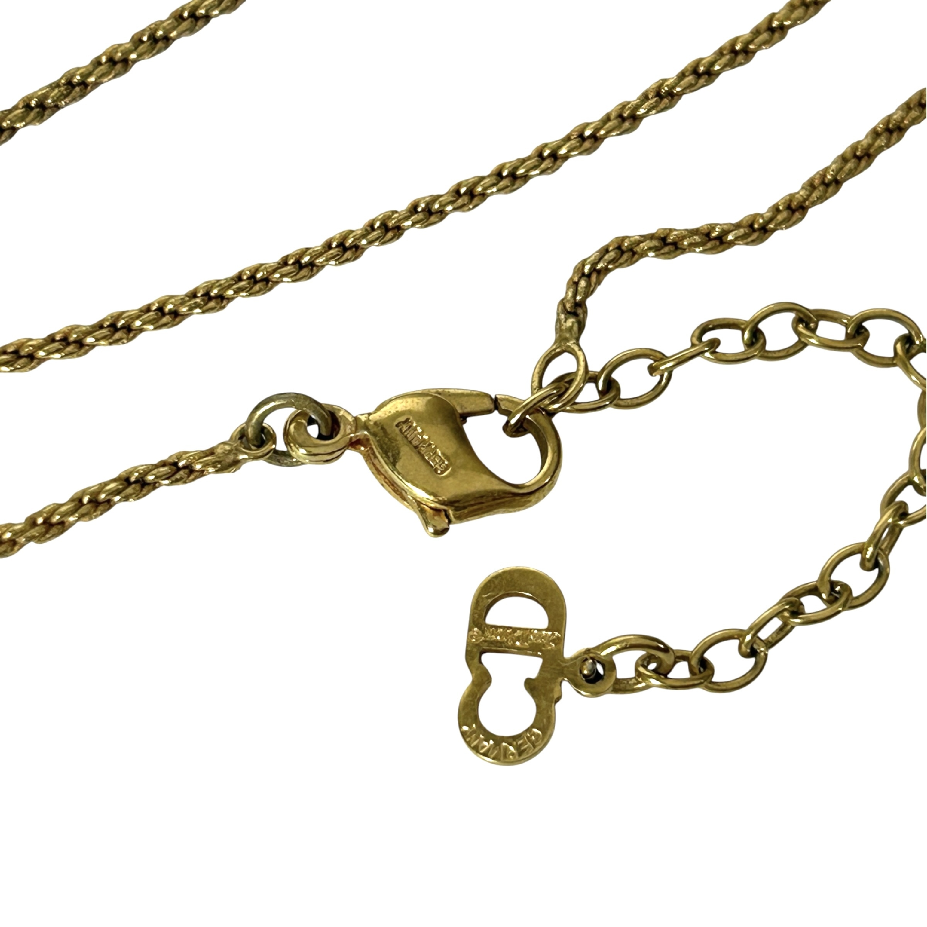 CD logo rhinestone square necklace, 44cm total length, 2cm pendant width, with stones, gold-toned. — view 5
