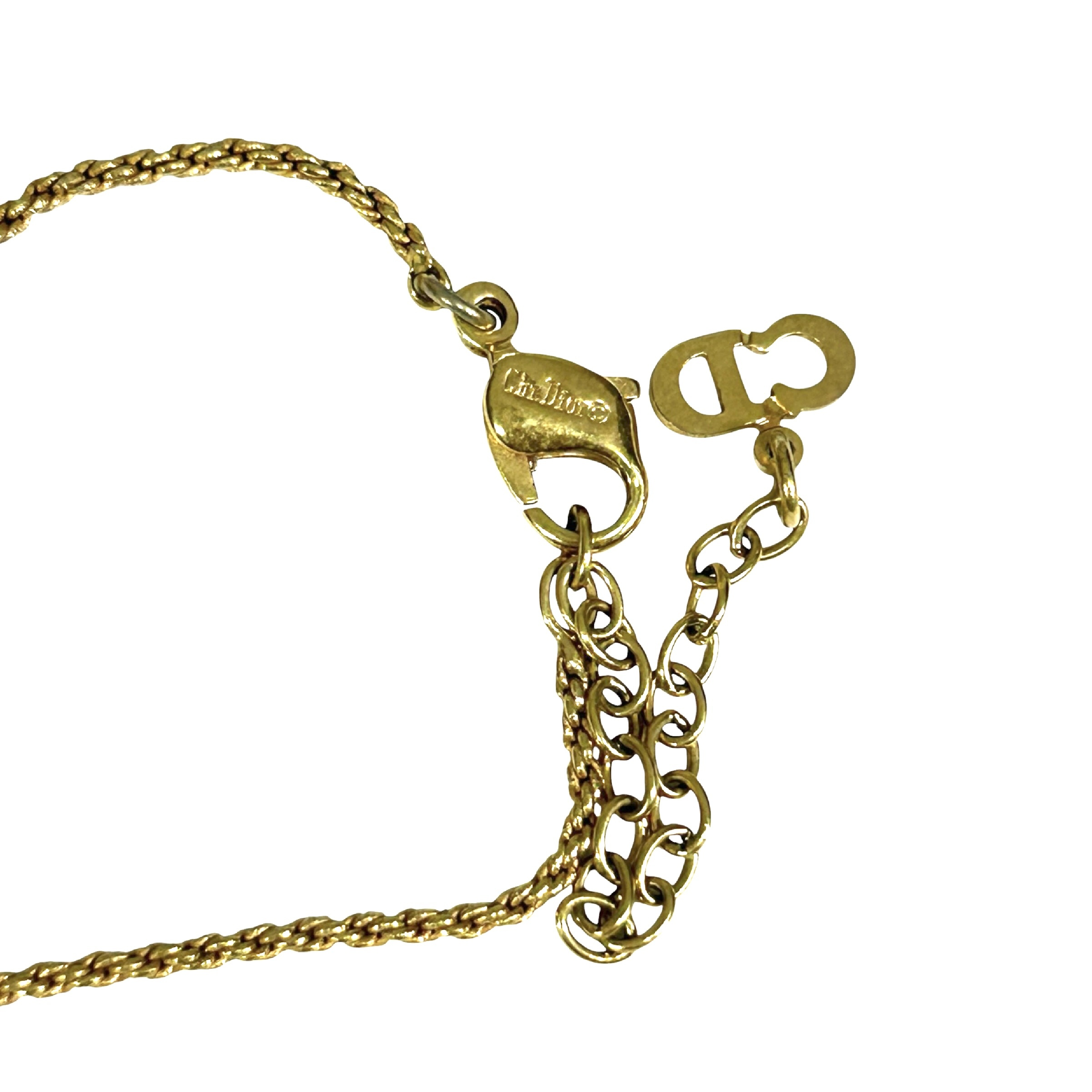 CD logo rhinestone square necklace, 44cm total length, 2cm pendant width, with stones, gold-toned. — view 6