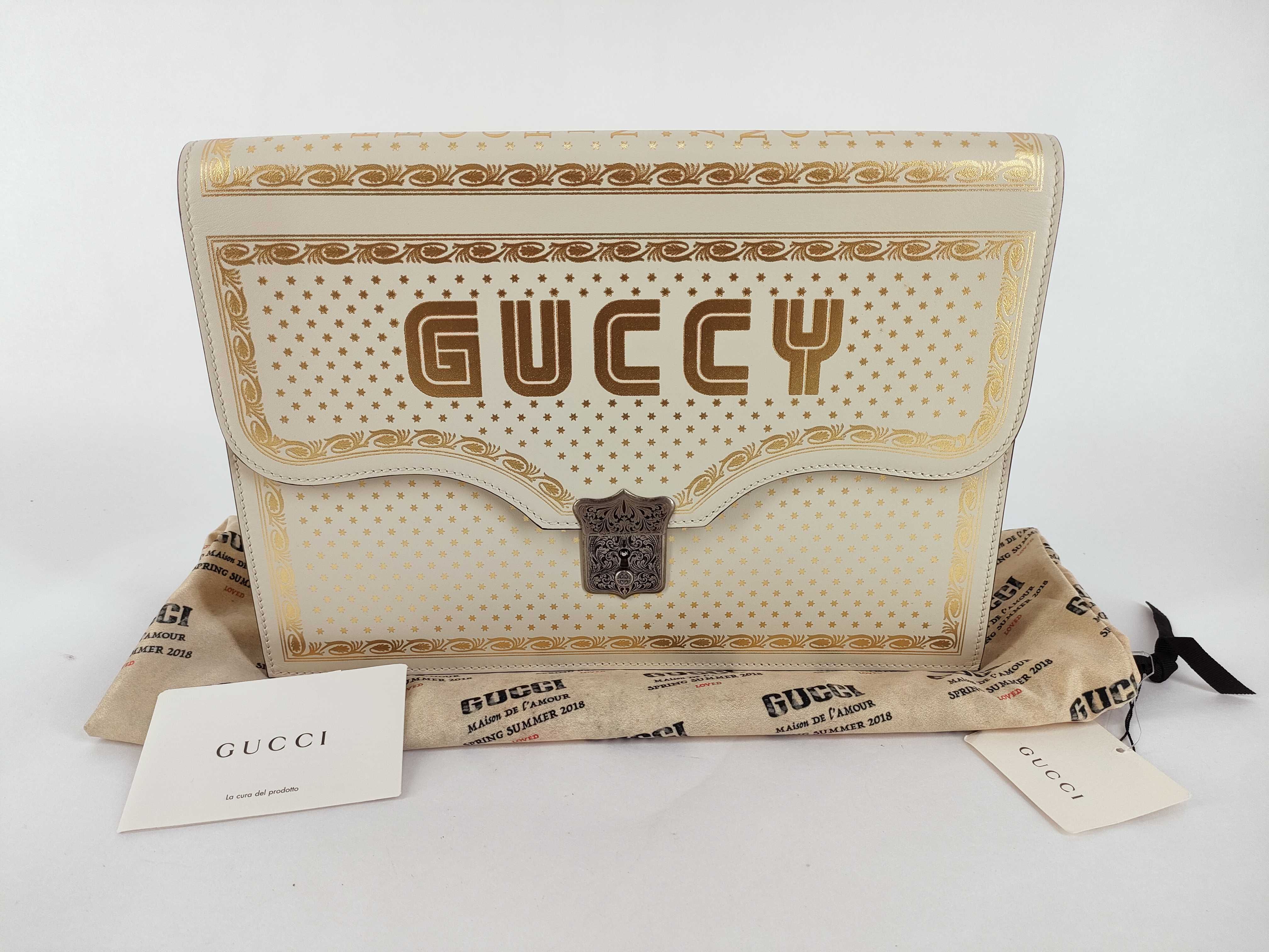 Guccissie Leather Clutch Bag Beige 510422 Star Engraved Clutch Bag