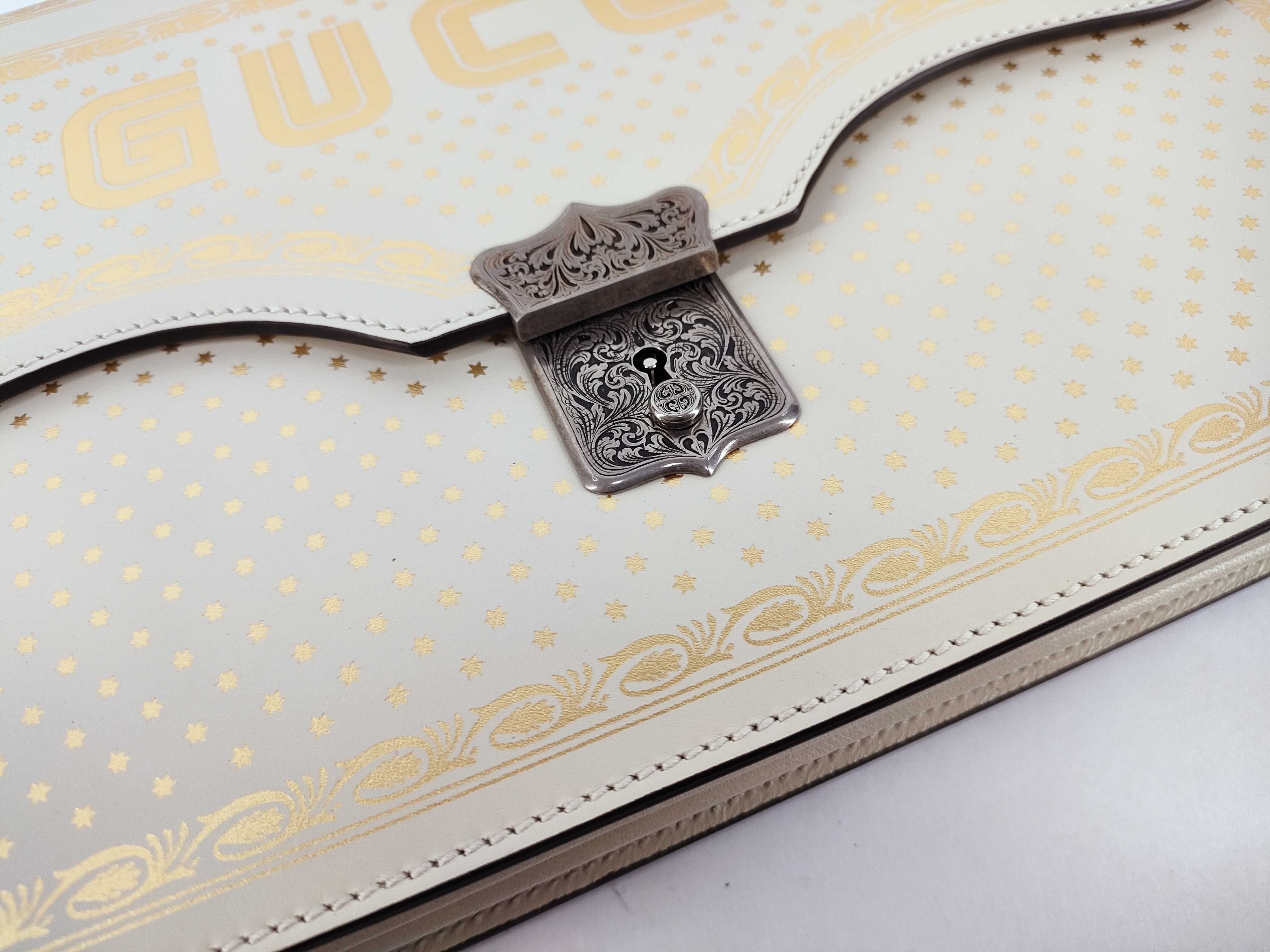 Guccissie Leather Clutch Bag Beige 510422 Star Engraved Clutch Bag — view 5