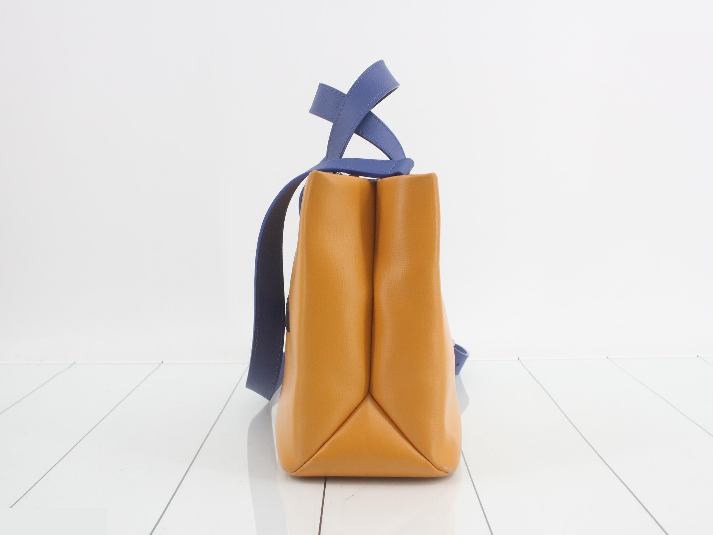 Logo x Leather Shopper Tote MINI Orange x Blue — view 3