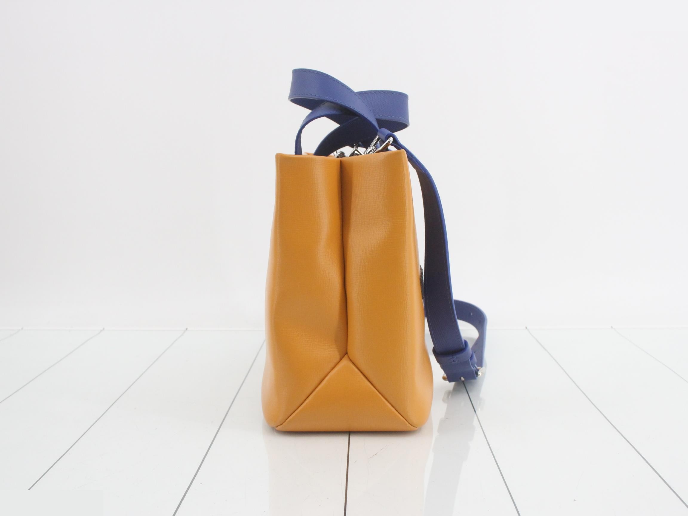 Logo x Leather Shopper Tote MINI Orange x Blue — view 4