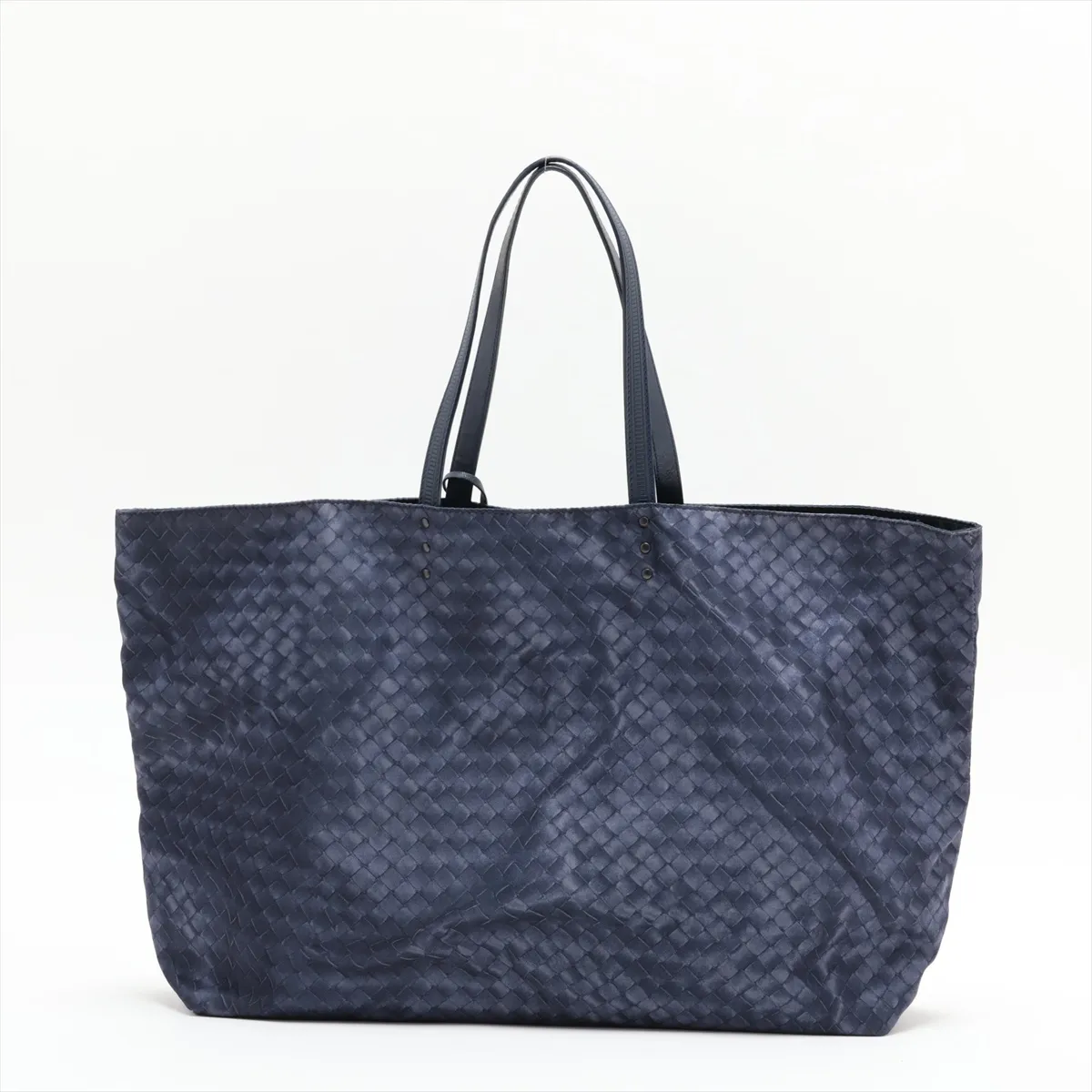 Intrecciato Illusion Nylon x Leather Tote Bag, Blue — view 2