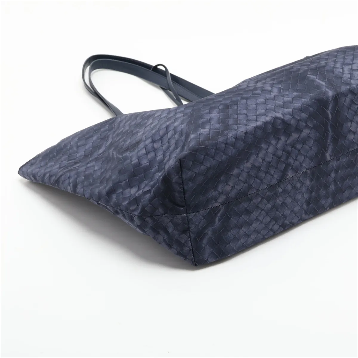 Intrecciato Illusion Nylon x Leather Tote Bag, Blue — view 4