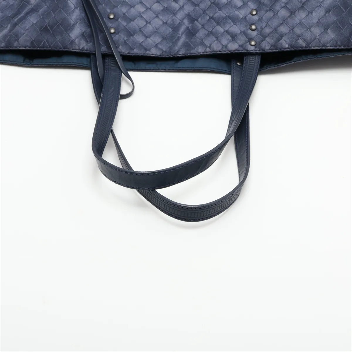 Intrecciato Illusion Nylon x Leather Tote Bag, Blue — view 5