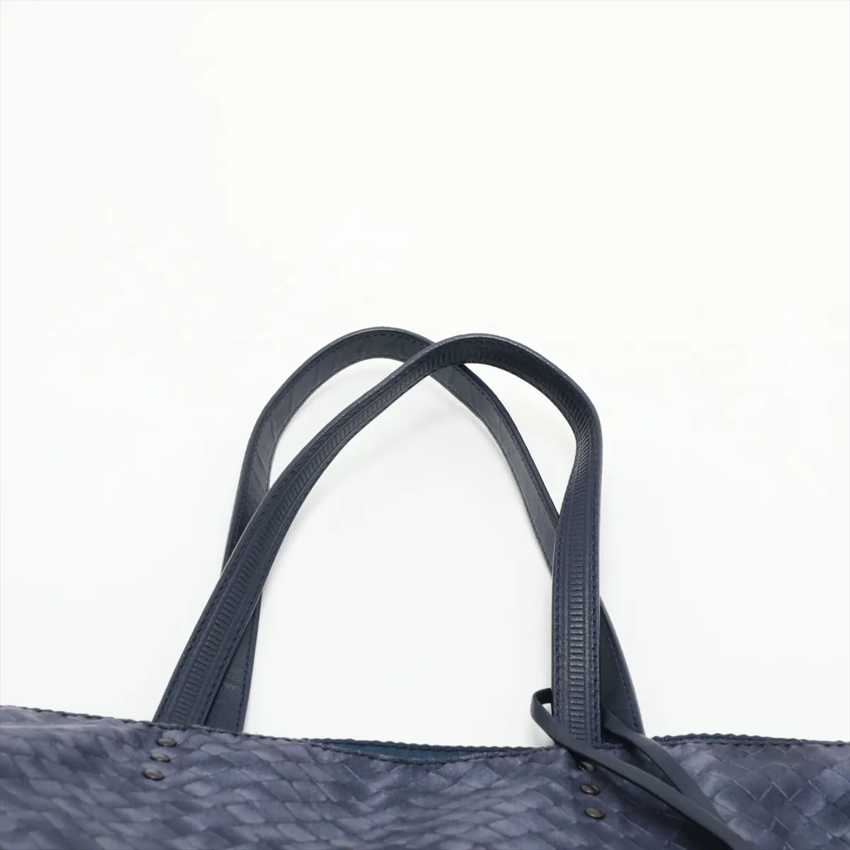 Intrecciato Illusion Nylon x Leather Tote Bag, Blue — view 6