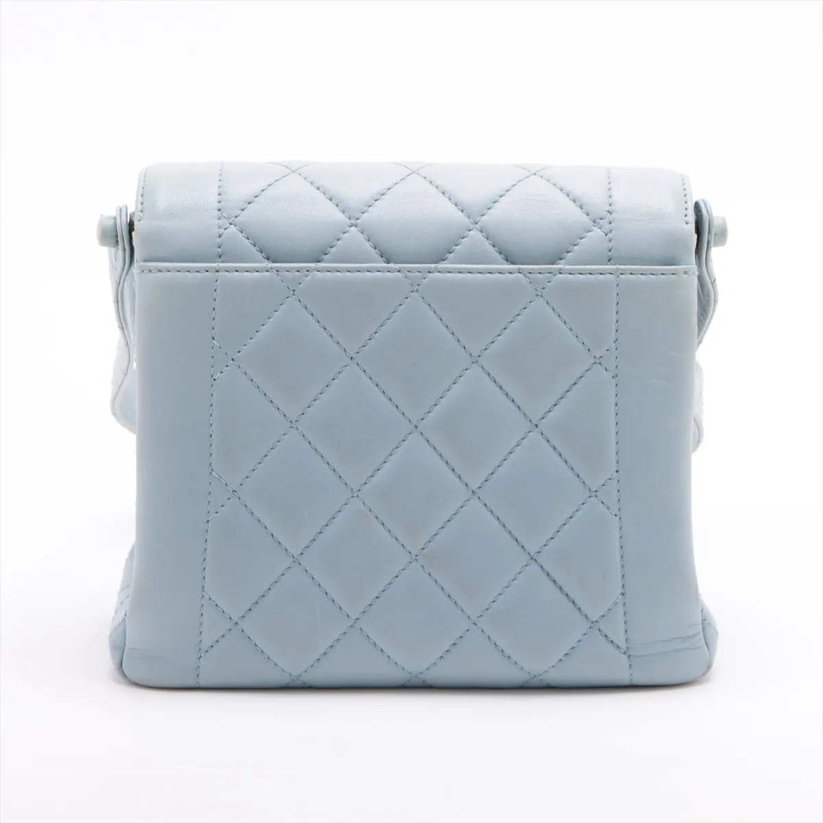 Matelasse Lambskin Shoulder Bag Blue Gold Hardware — view 2