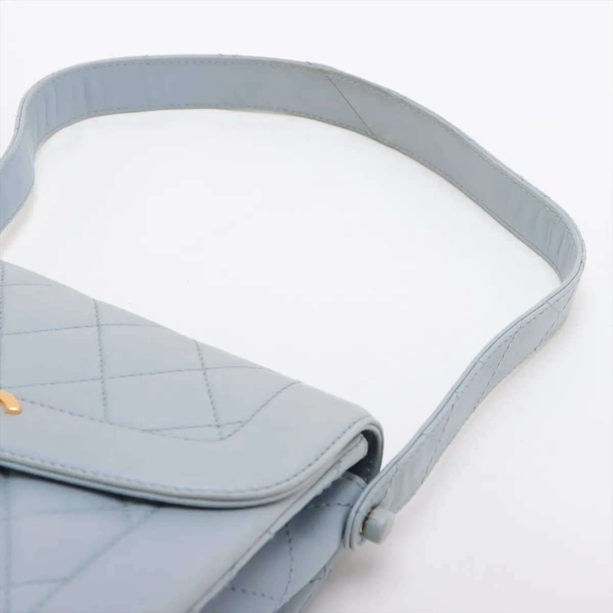 Matelasse Lambskin Shoulder Bag Blue Gold Hardware — view 5