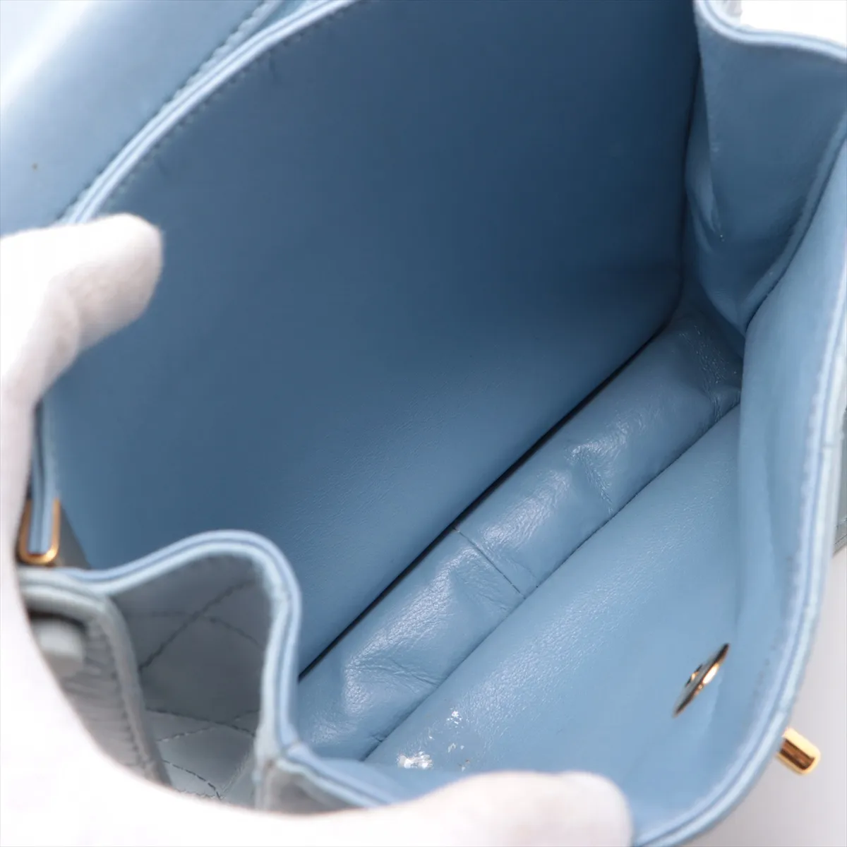 Matelasse Lambskin Shoulder Bag Blue Gold Hardware — view 6