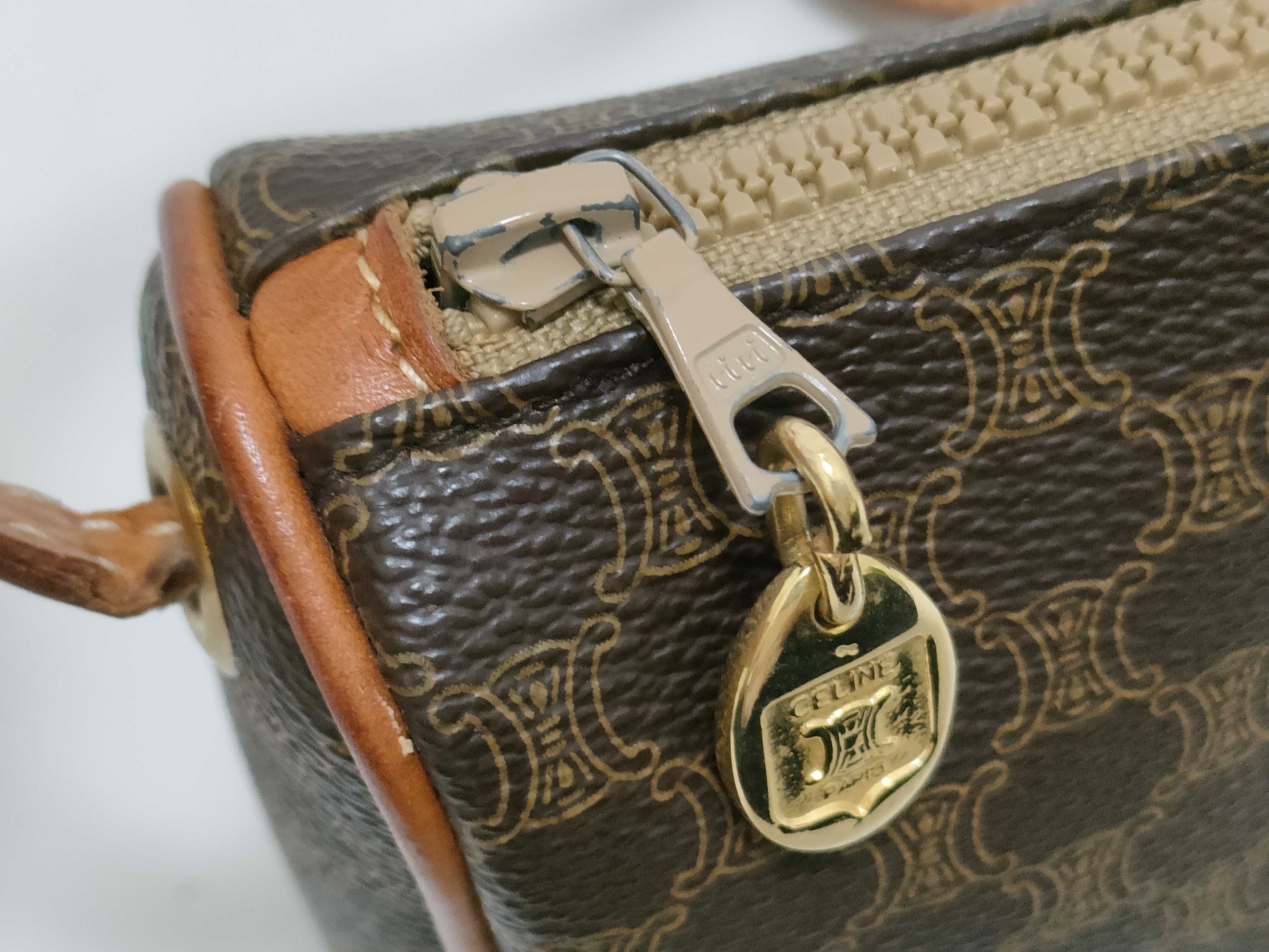 shoulder bag, mini shoulder bag, pochette, Macadam style, PVC leather, brown shoulder bag. — view 12