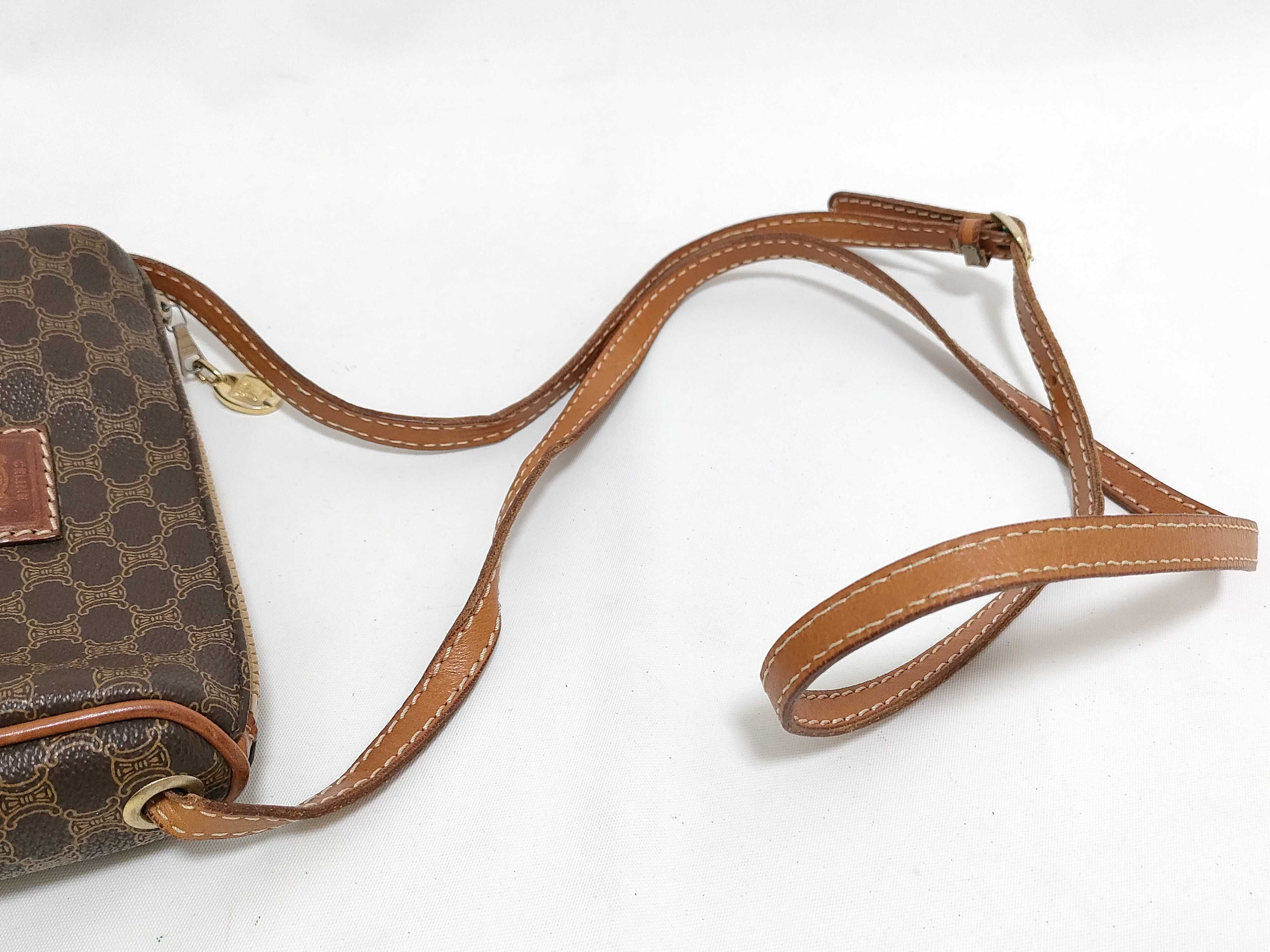 shoulder bag, mini shoulder bag, pochette, Macadam style, PVC leather, brown shoulder bag. — view 3