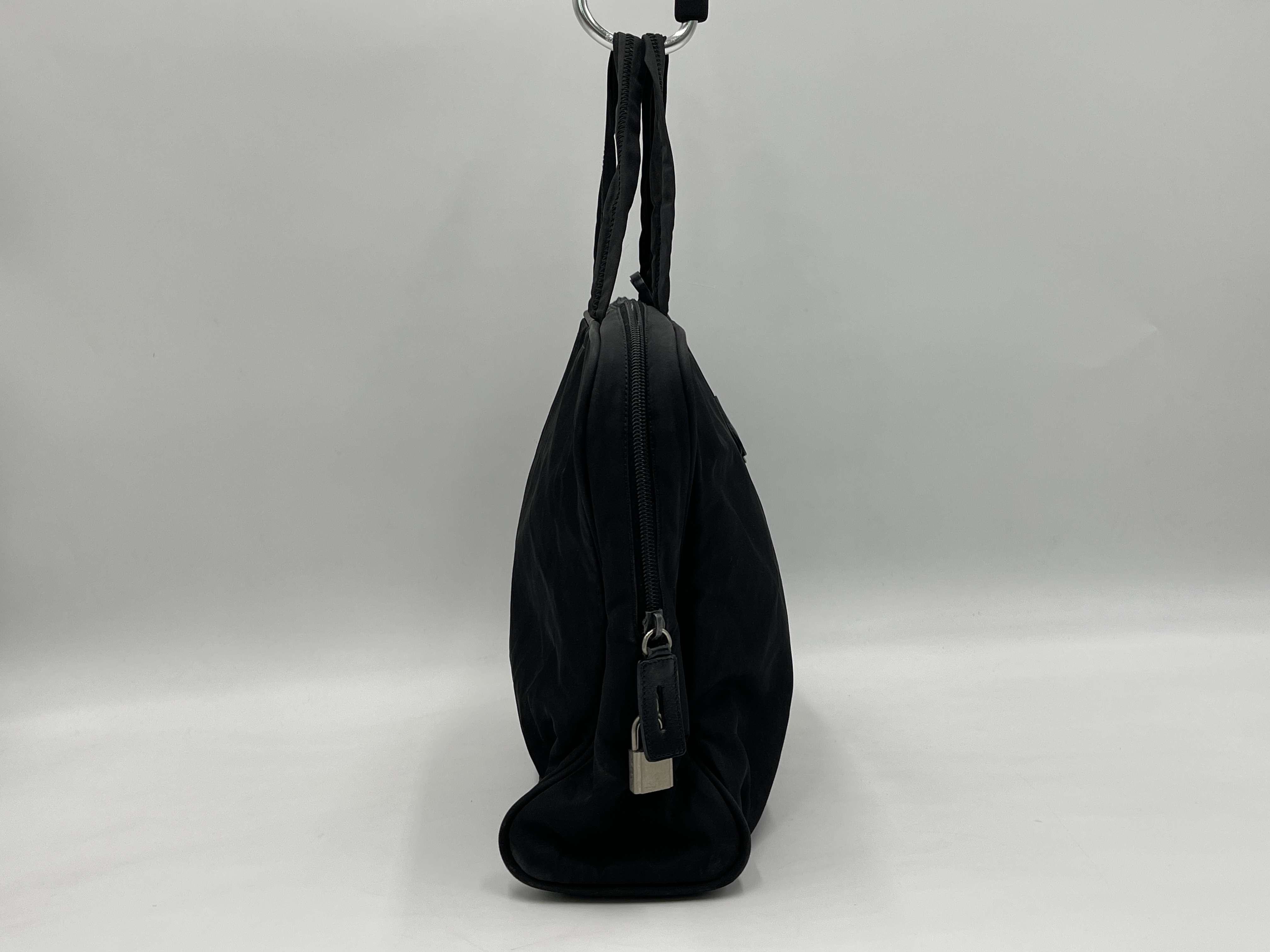 Nylon Black Triangle Logo Tote Bag — view 4