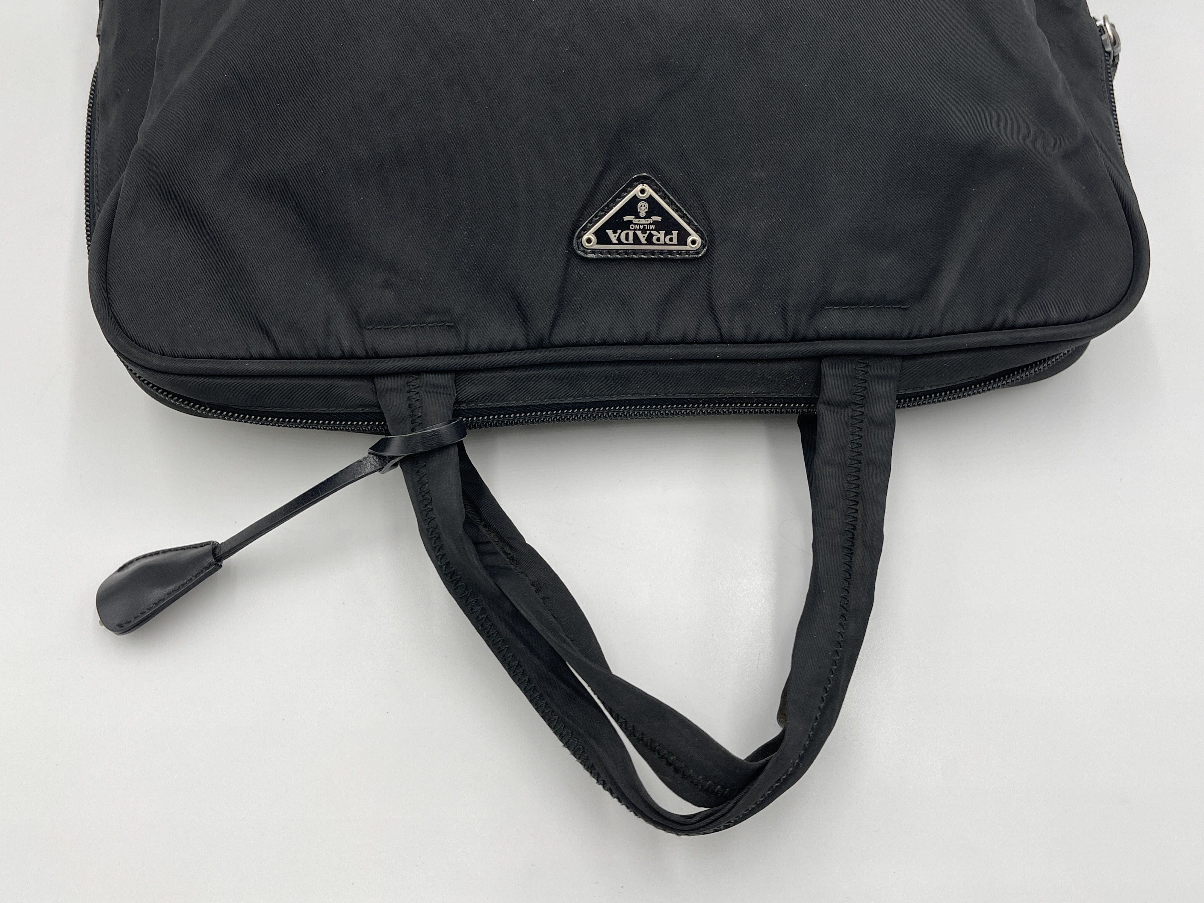 Nylon Black Triangle Logo Tote Bag — view 5