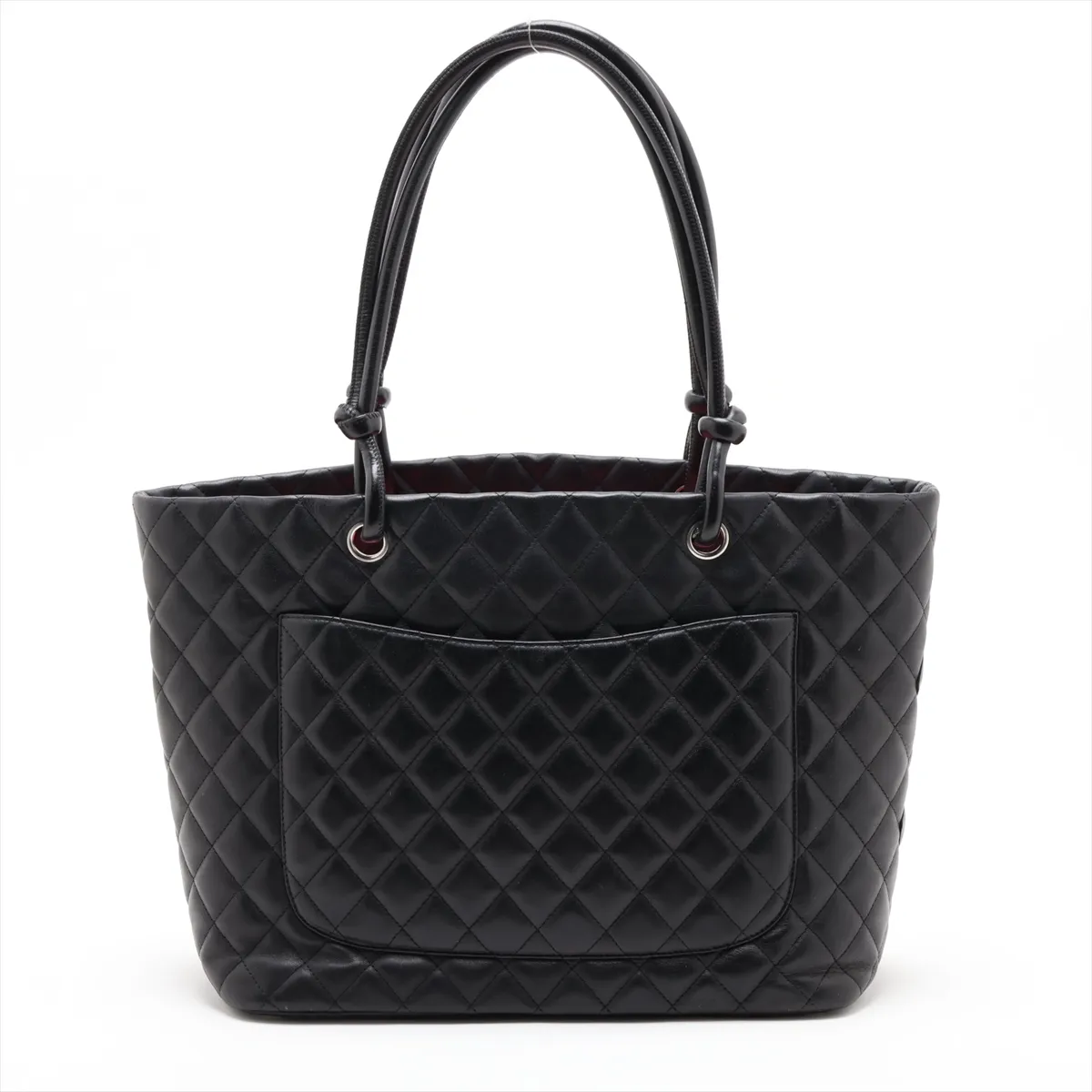 Cambon Line Lambskin Tote Bag, Black with Silver Hardware — view 2