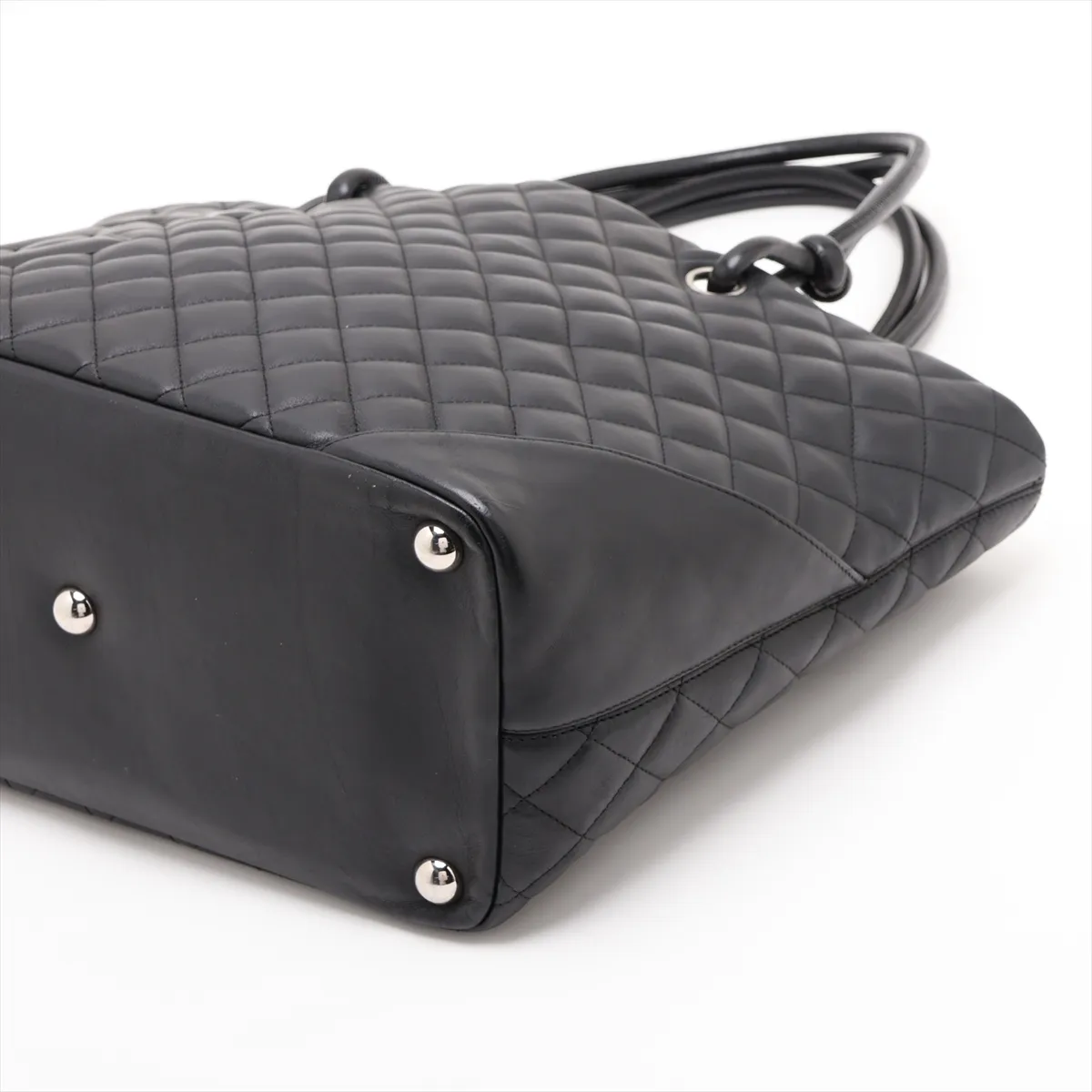 Cambon Line Lambskin Tote Bag, Black with Silver Hardware — view 3