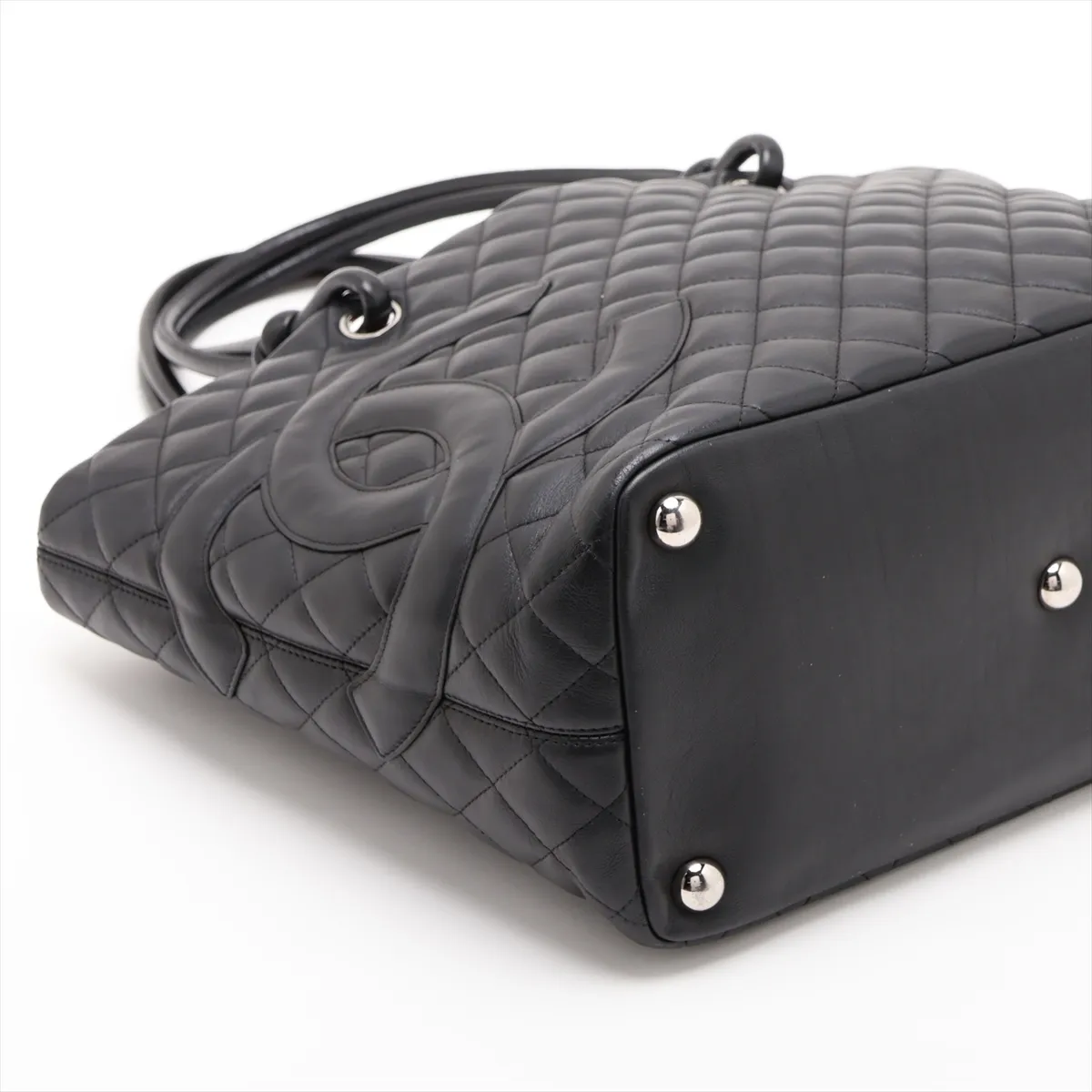 Cambon Line Lambskin Tote Bag, Black with Silver Hardware — view 4