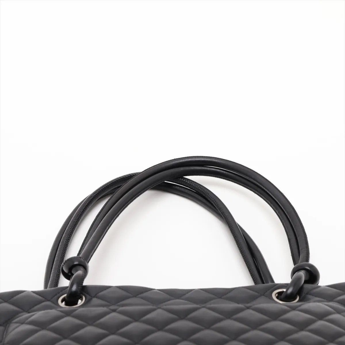 Cambon Line Lambskin Tote Bag, Black with Silver Hardware — view 6