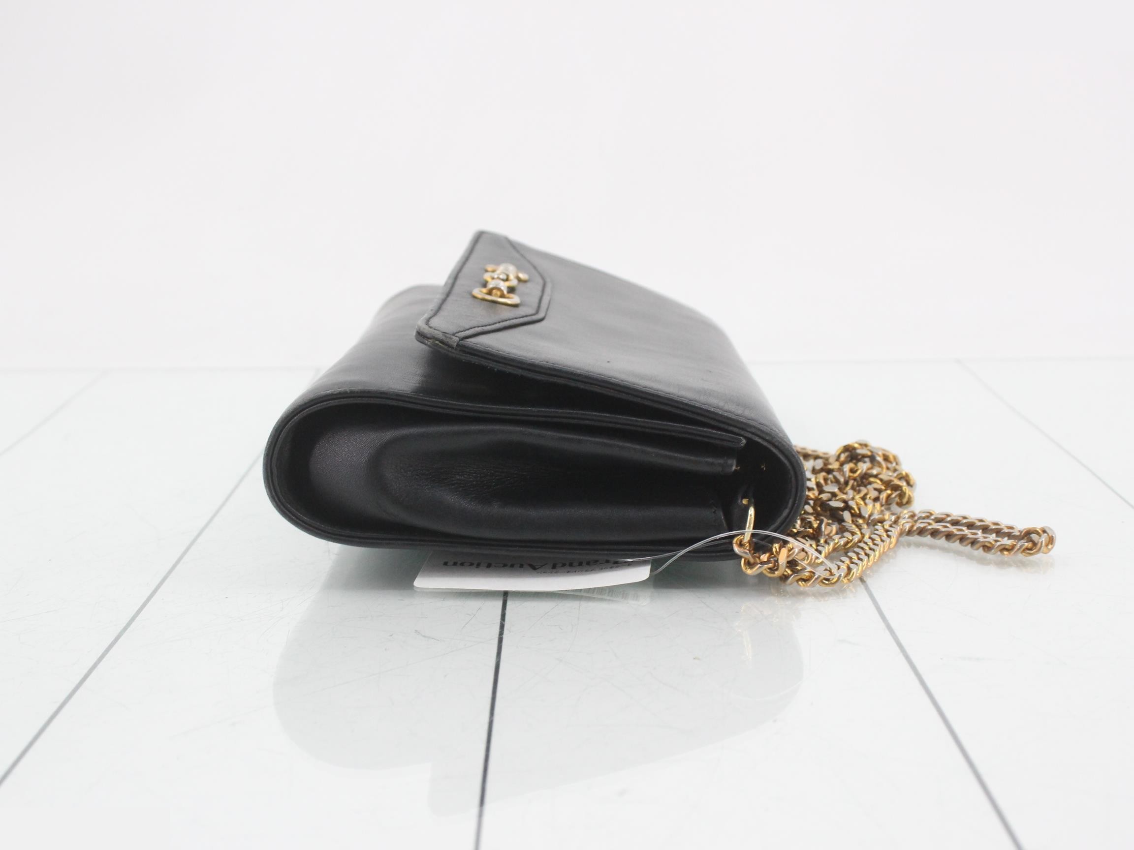 Leather chain shoulder bag, black — view 3