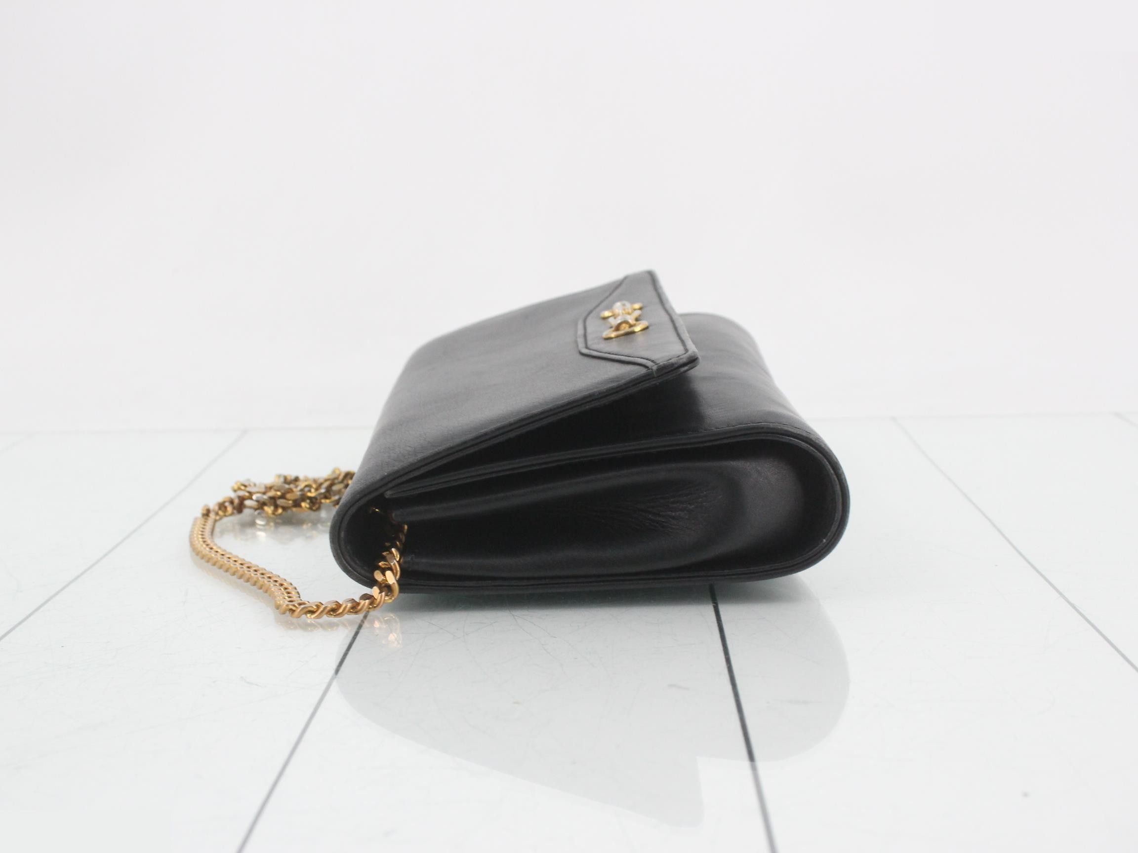 Leather chain shoulder bag, black — view 4