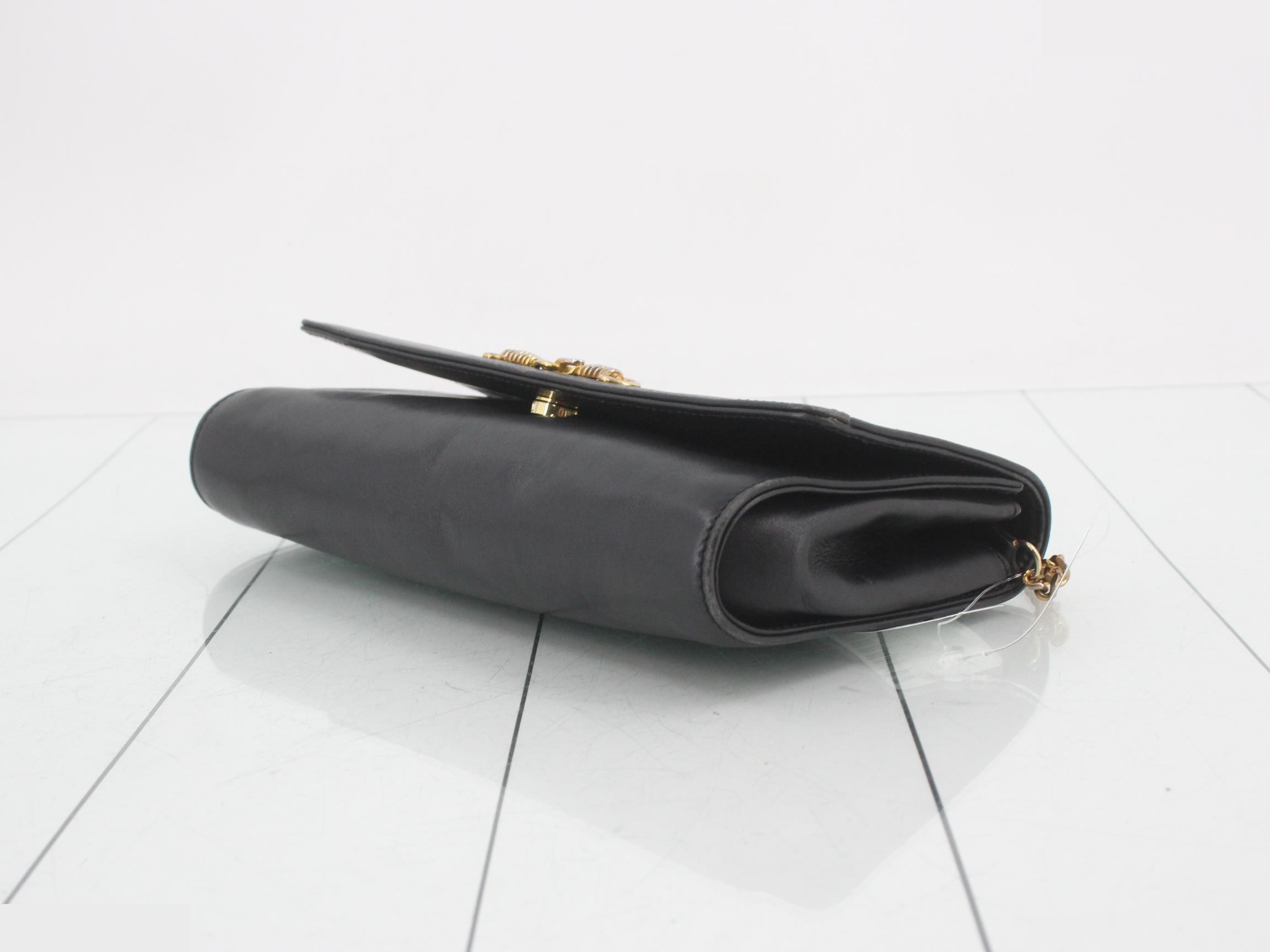 Leather chain shoulder bag, black — view 6