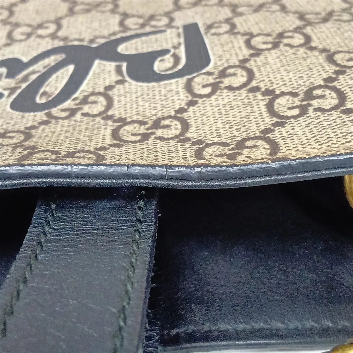 GG Supreme Bee PVC x Leather 2-Way Tote Bag, Beige x Black, 450950 — view 14